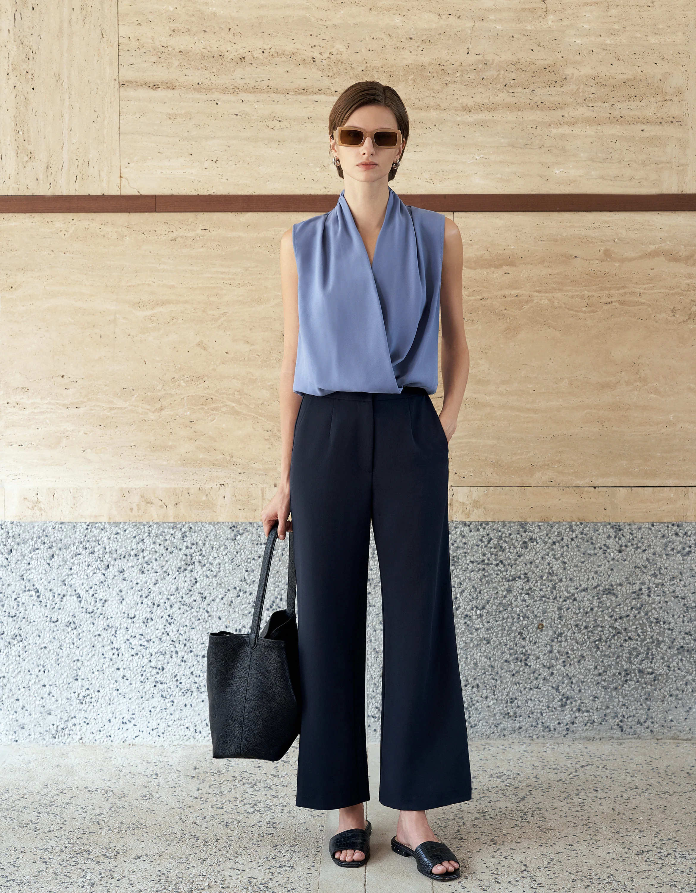 Pleated Shoulders V-neck Top - Image 19
