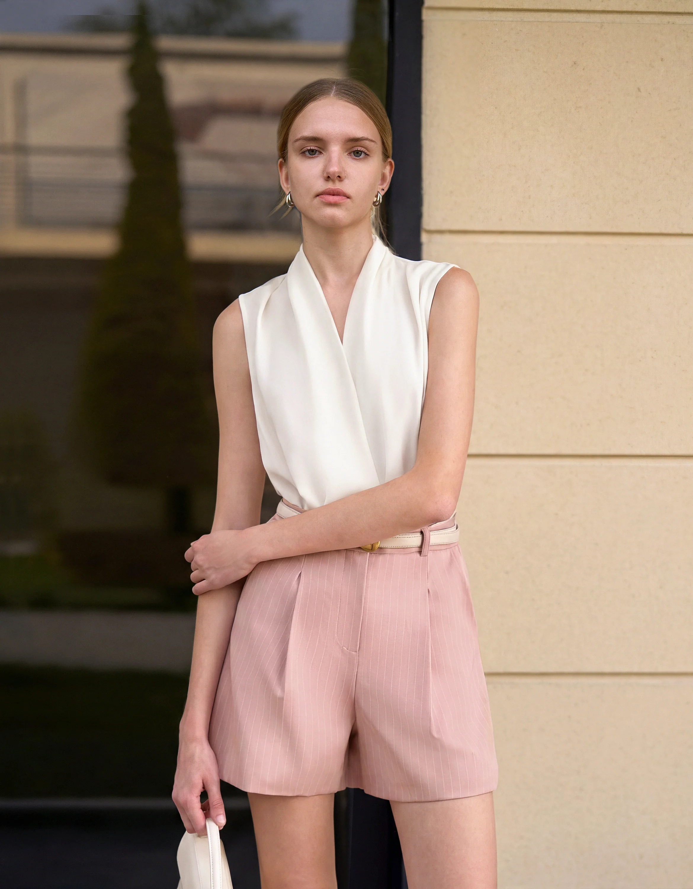 Pleated Shoulders V-neck Top - Image 9