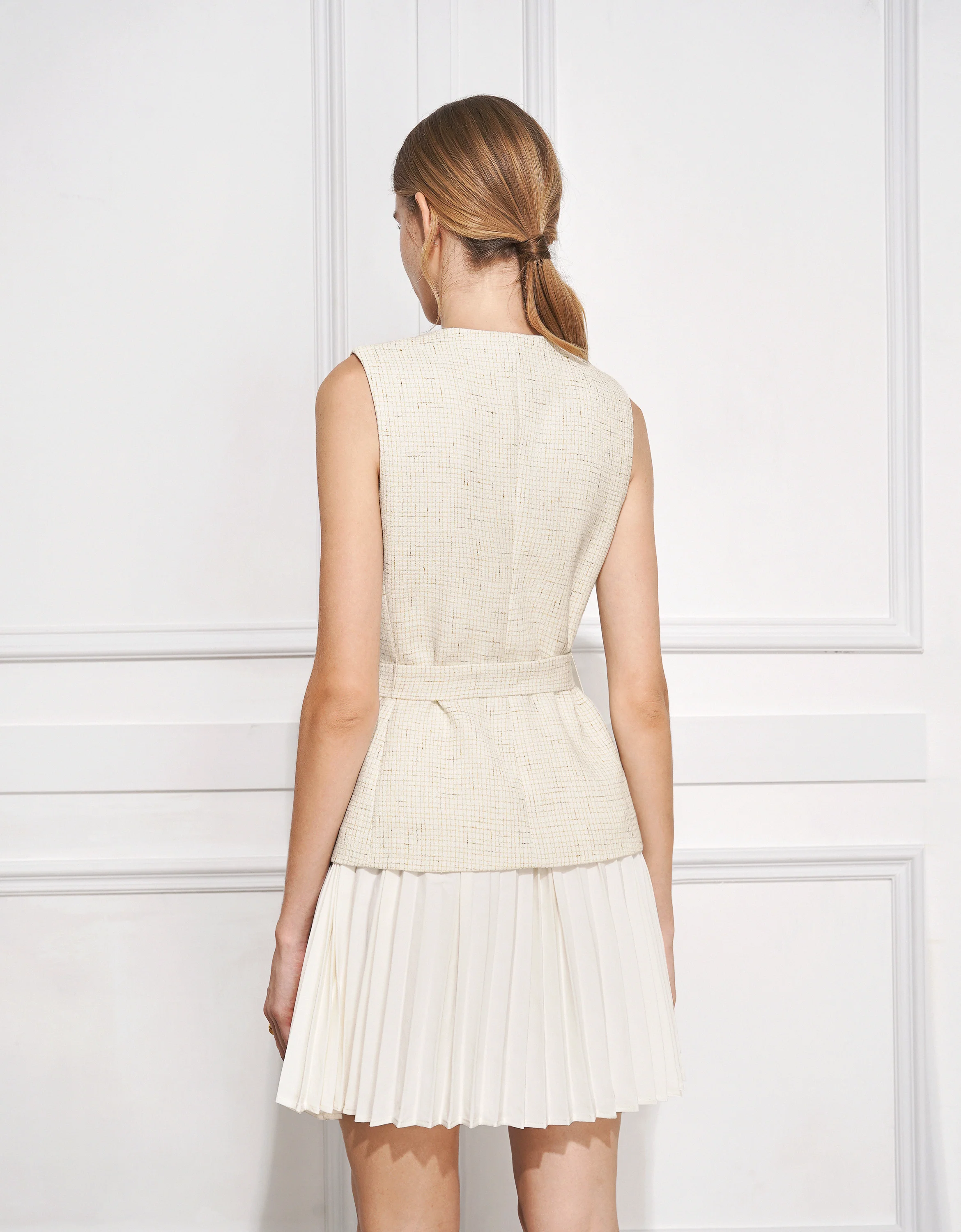 Pleated Skirt Sleeveless Plaid Vest Dress - Image 4