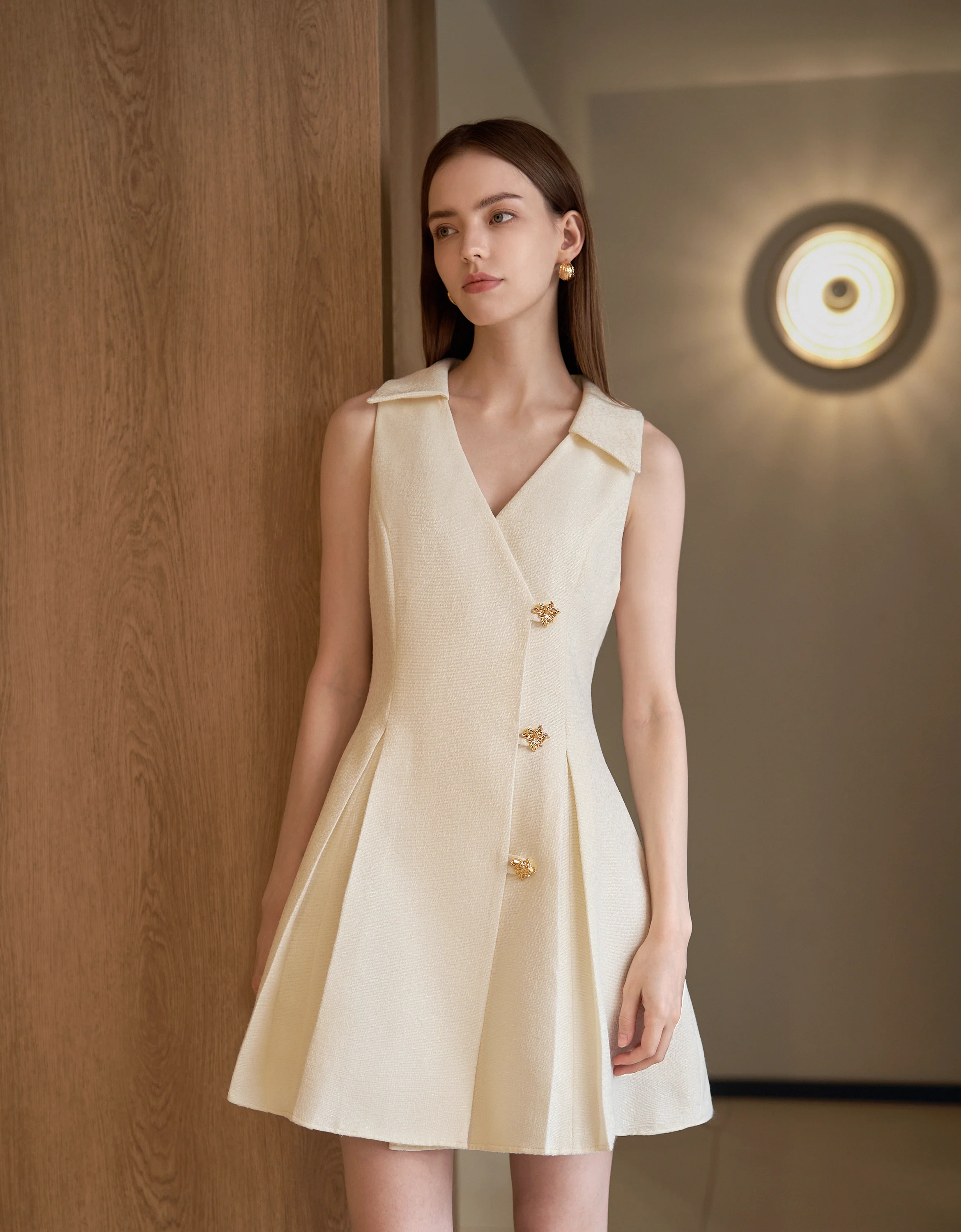 Pleated Skirt V-Neck Dress - Image 8