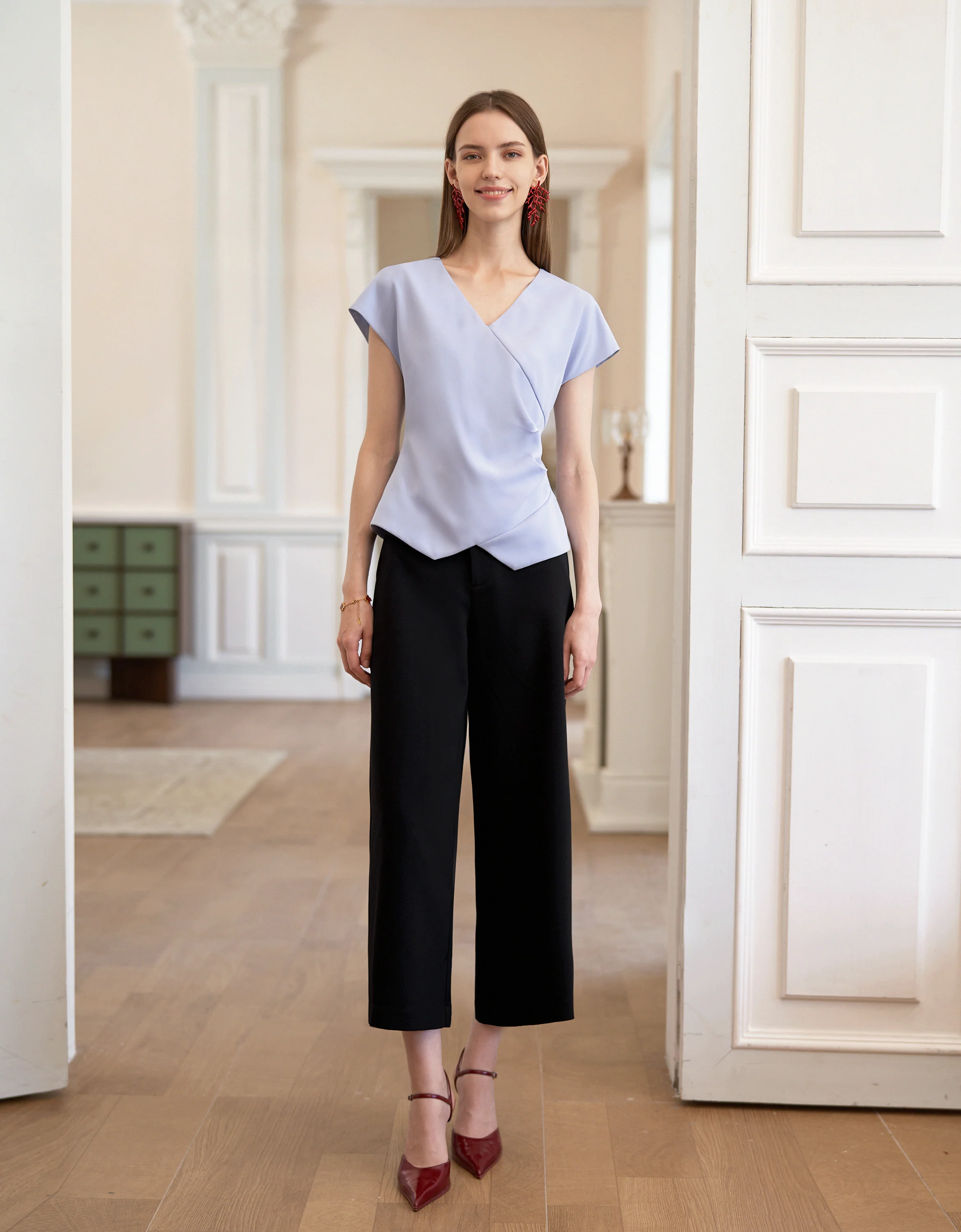 Pleated Waist V-neck Top - Image 2