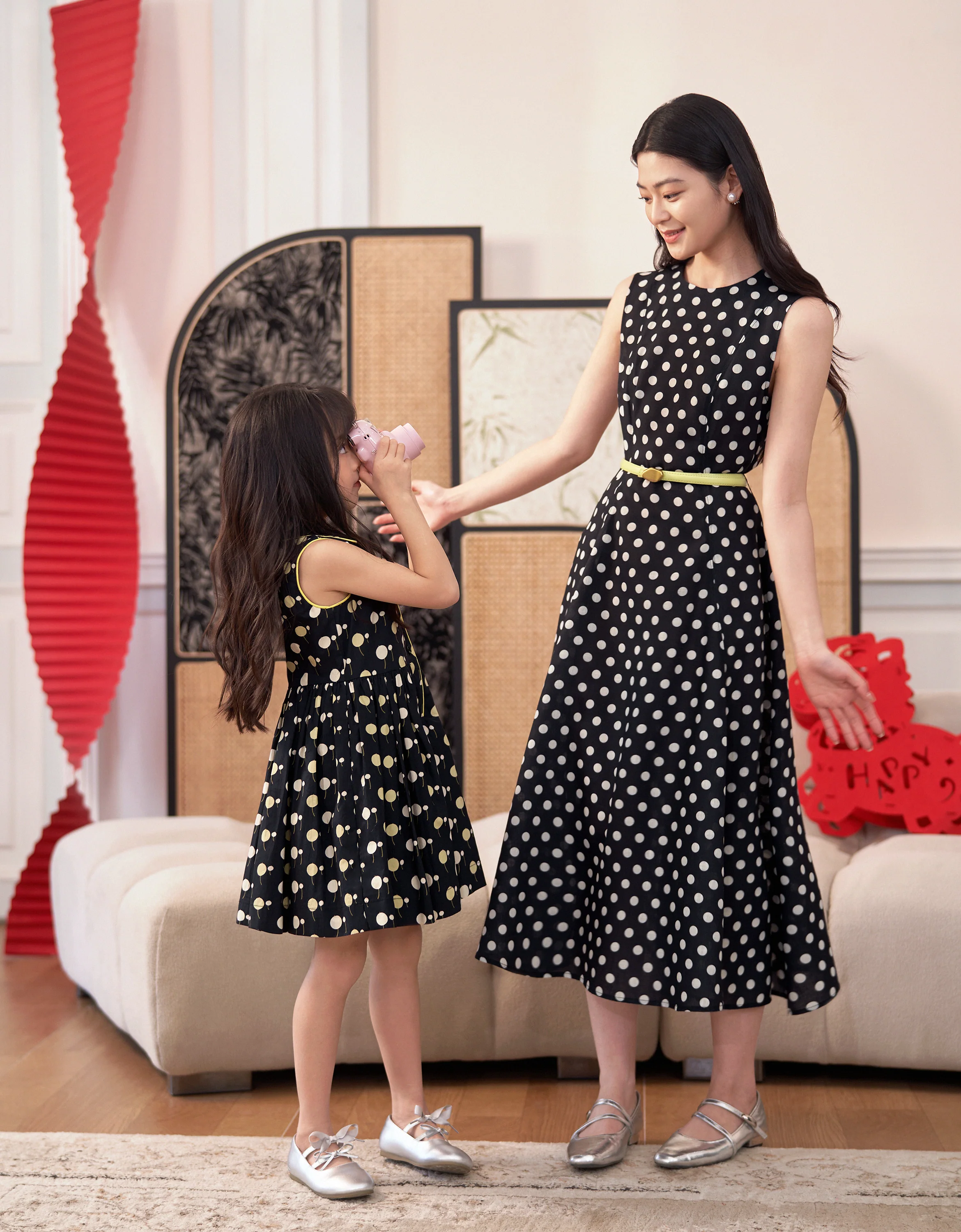 Polka Dot Round Neck Sleeveless Dress - Image 7