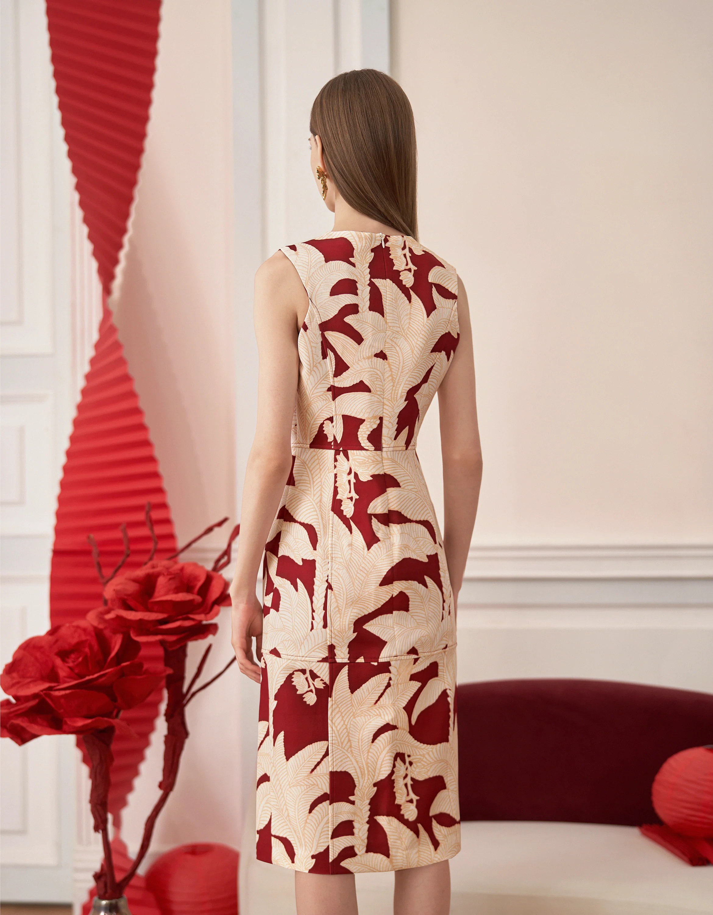 Round Neck Sleeveless Printed Midi Dress - Image 11