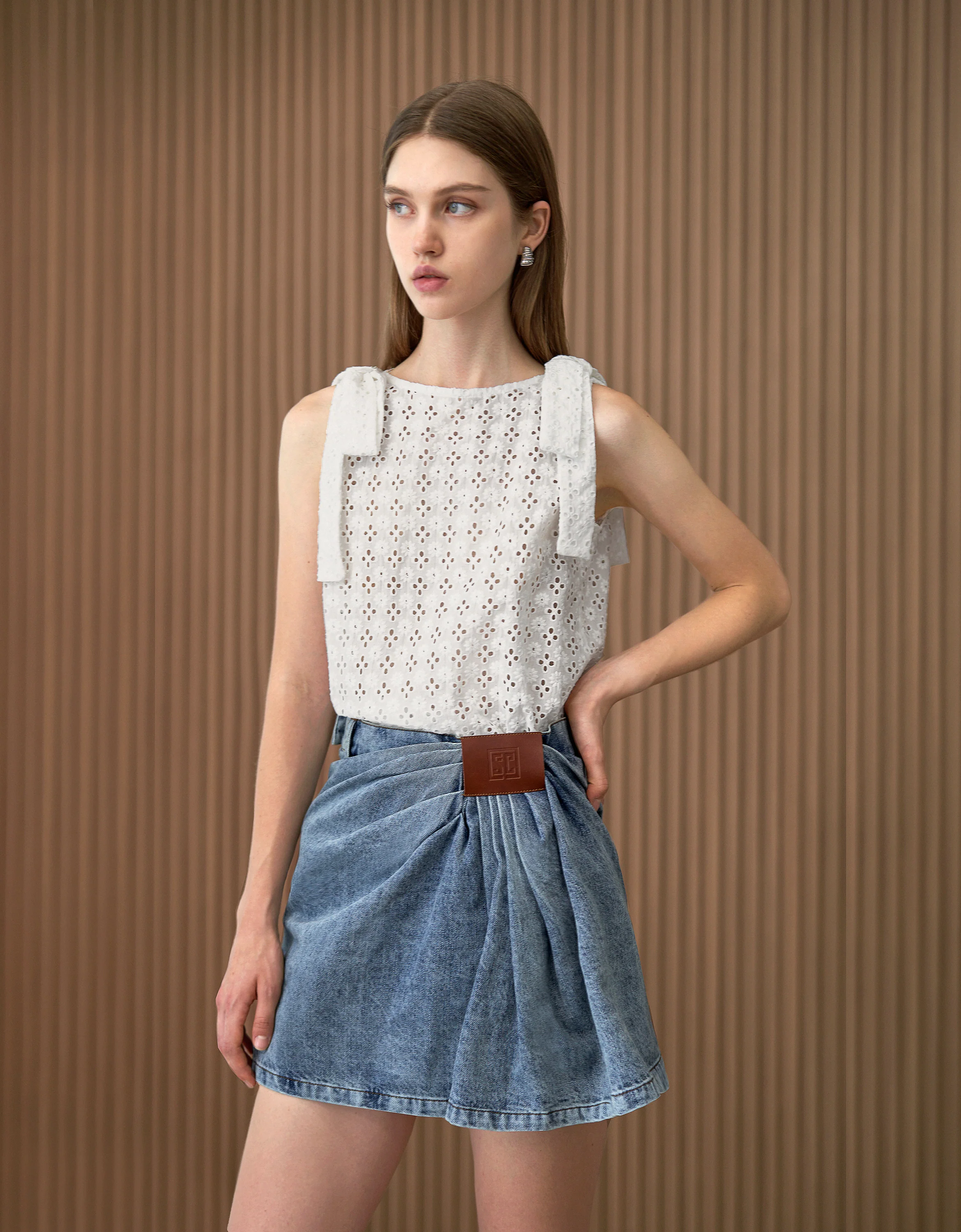 Ruched Mini Denim Skirt - Image 5