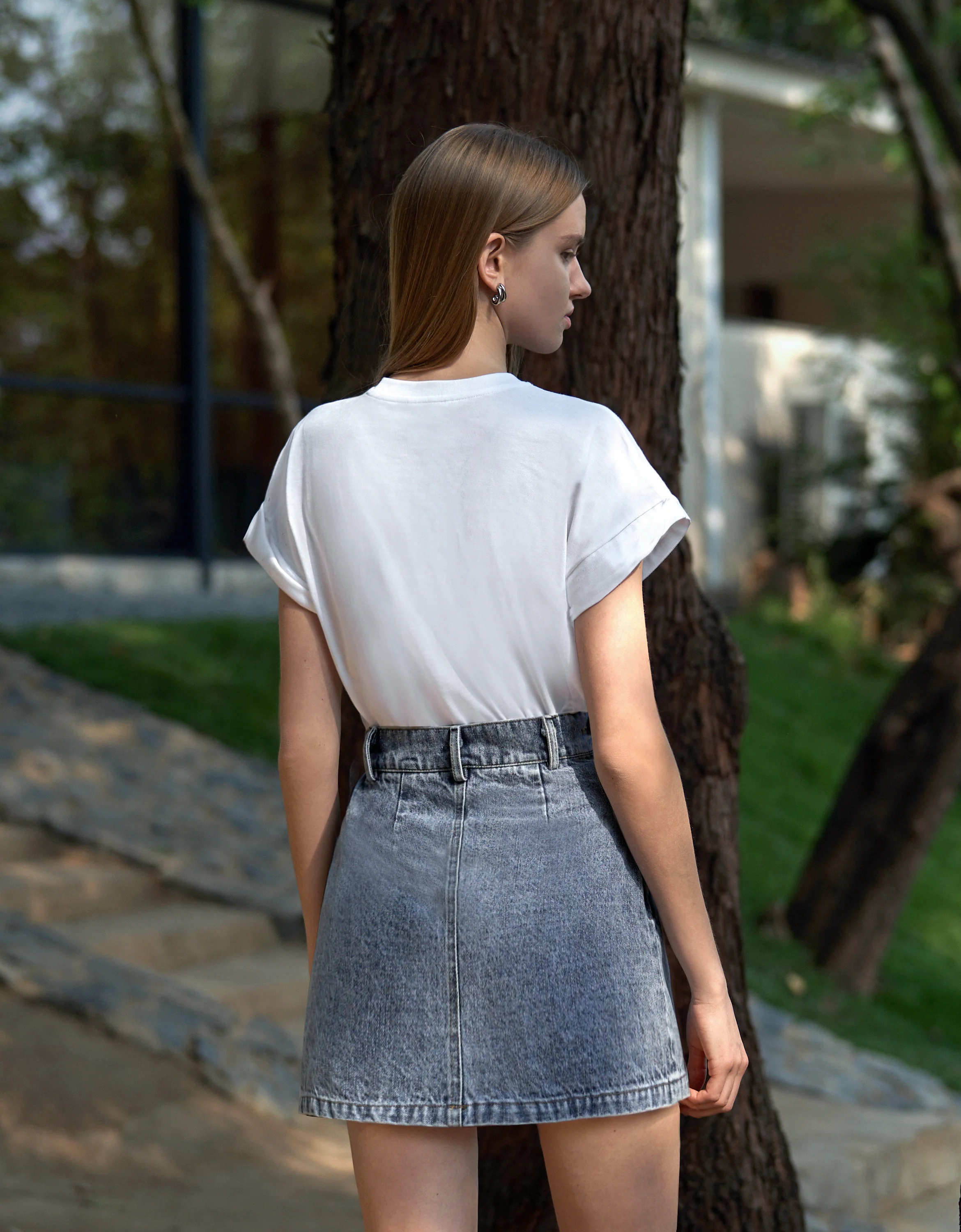 Ruched Mini Denim Skirt - Image 9