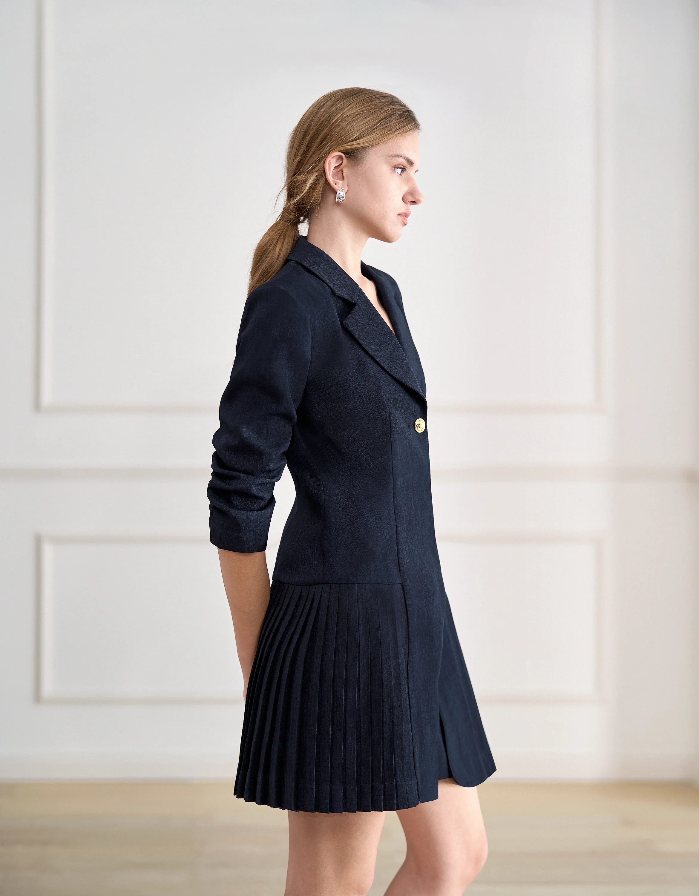 Ruched Sleeves Pleated Suit Dress - Image 3