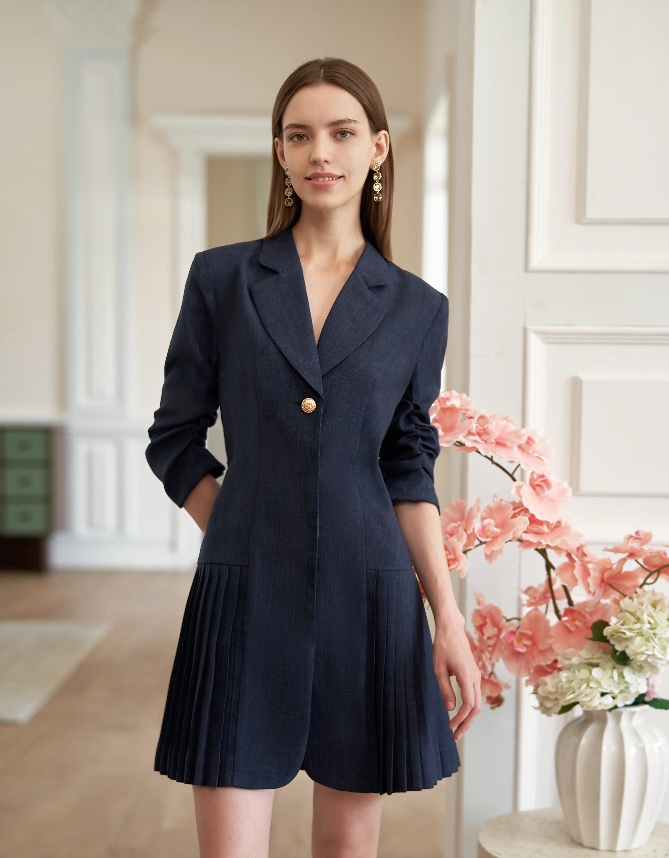 Ruched Sleeves Pleated Suit Dress - Image 5