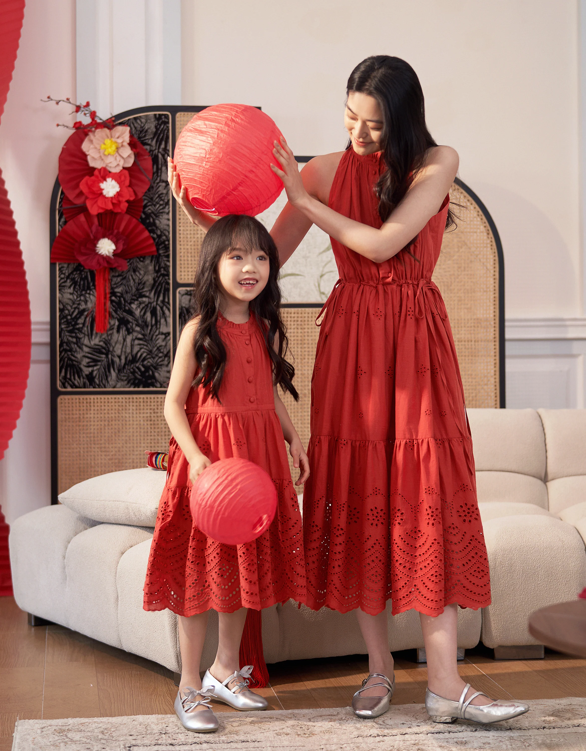 Ruffled Neck Sleeveless Embroidered Dress - Image 18