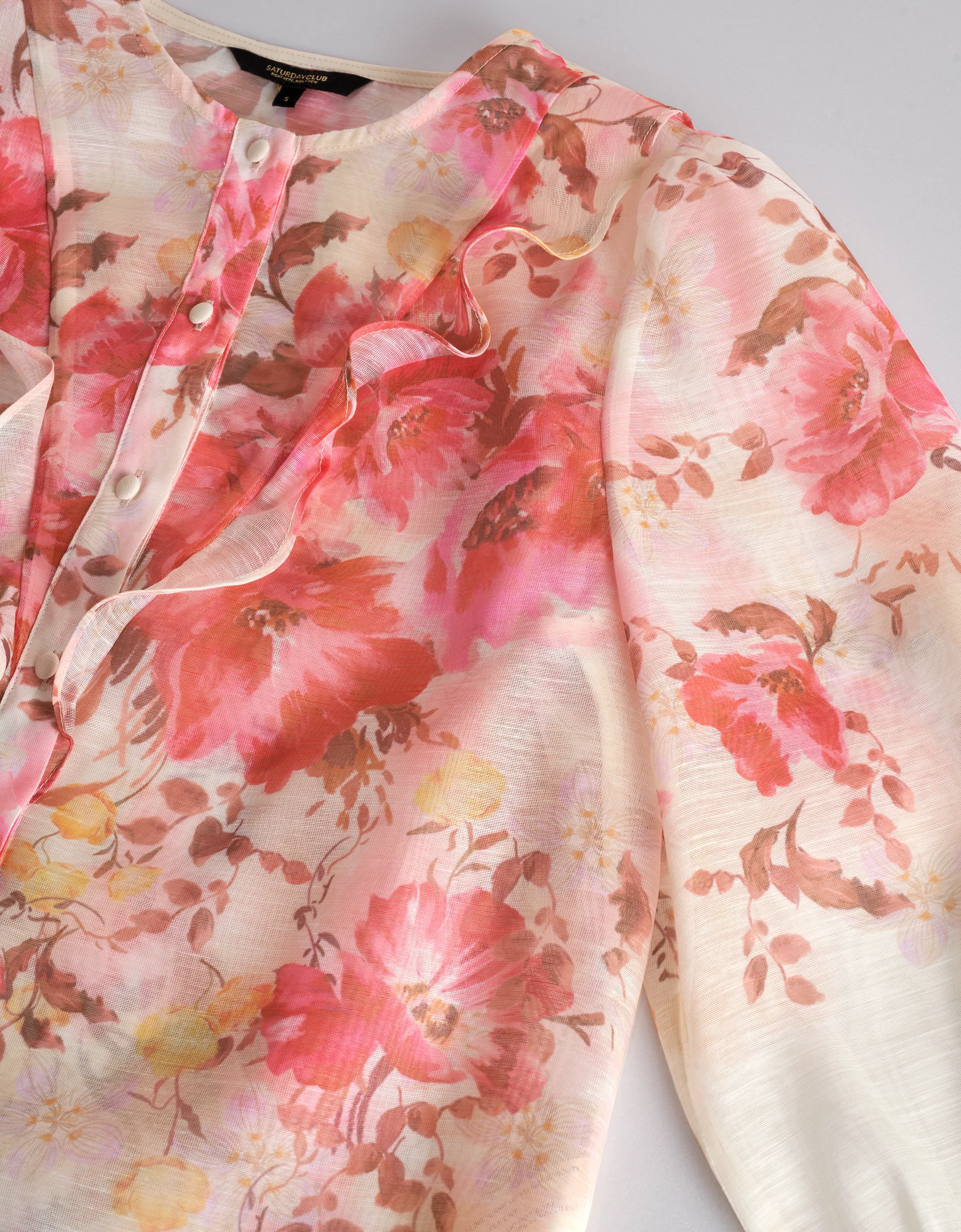 Semi-sheer Lace Trim Floral Shirt - Image 19