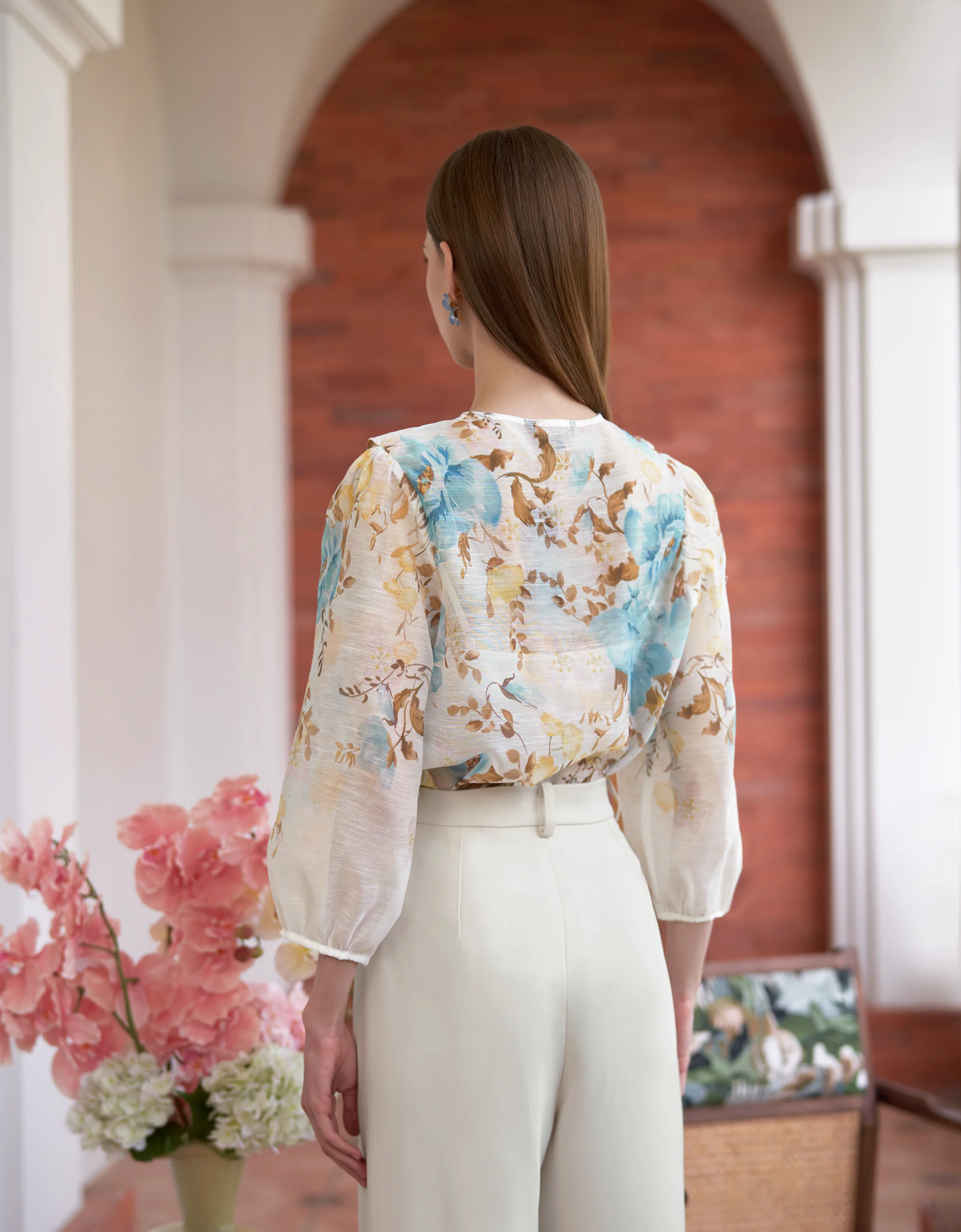 Semi-sheer Lace Trim Floral Shirt - Image 5