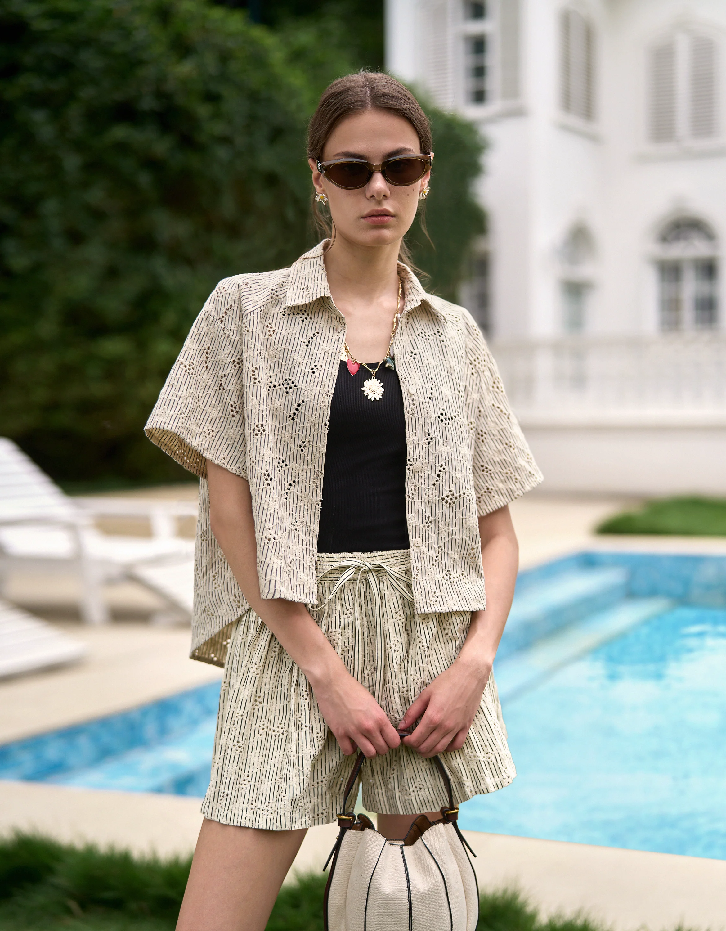 Short Sleeve Striped Embroidered Shirt - Image 8