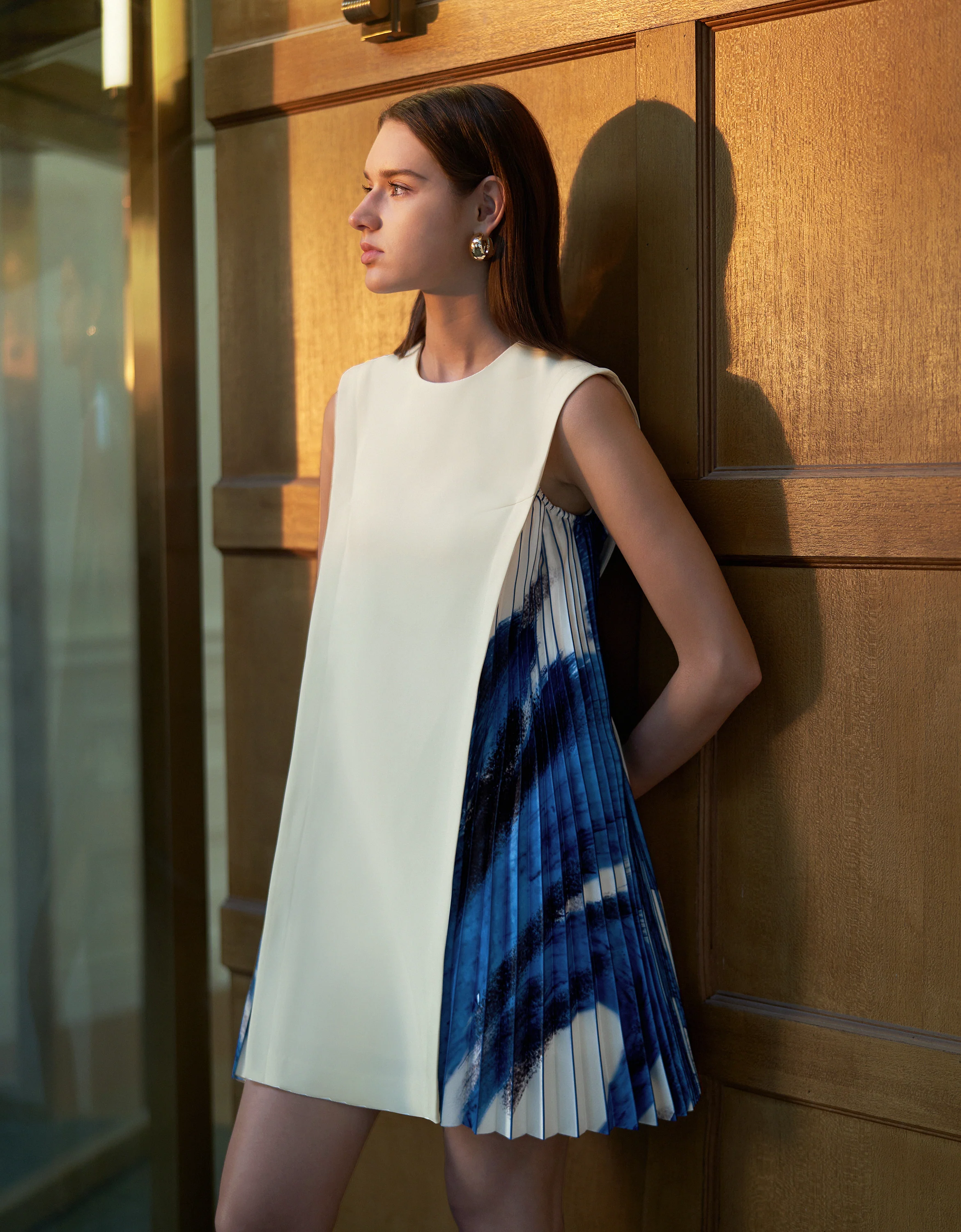 Side Printed Pleated Shift Dress - Image 47