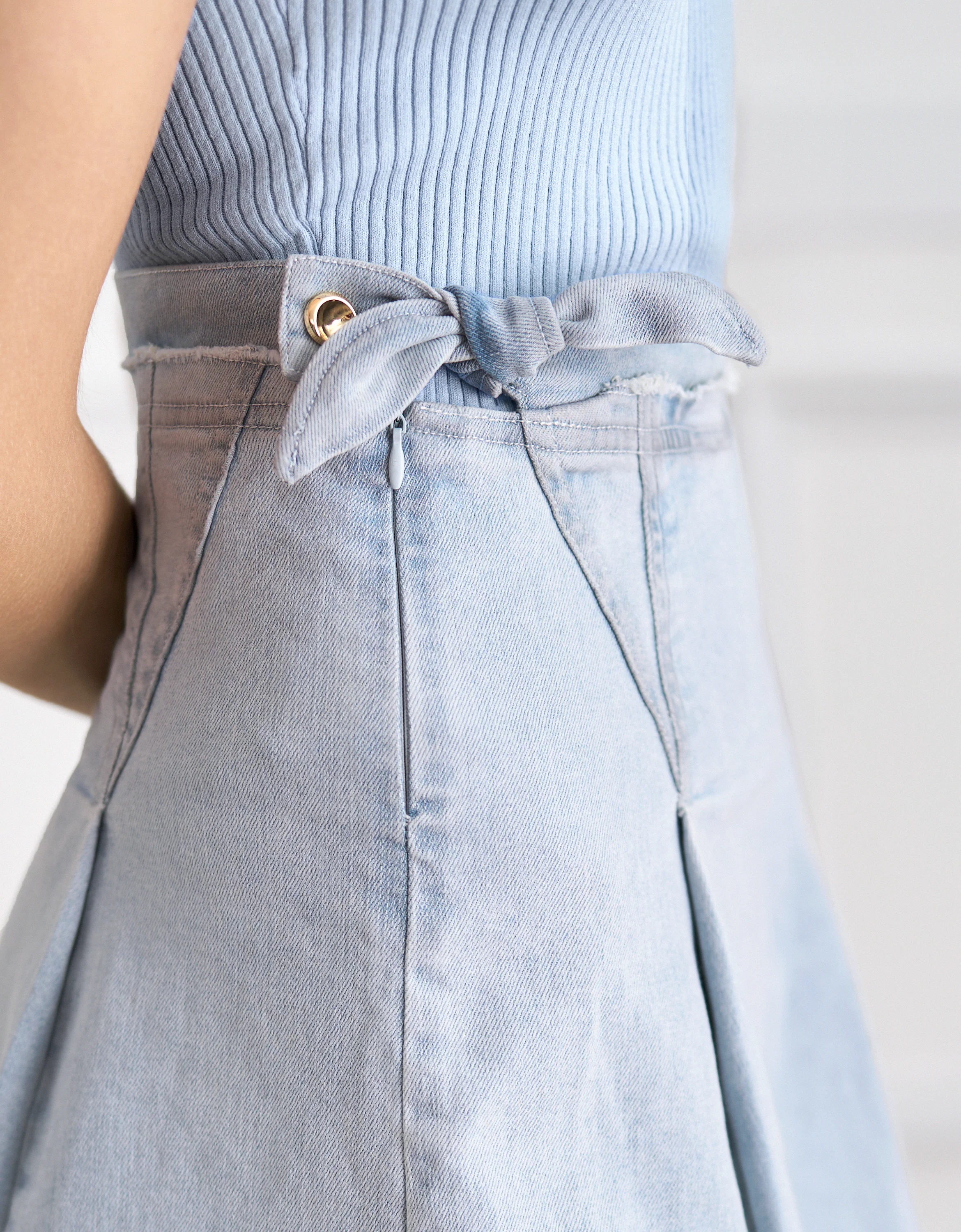 Side Tie Denim Skirt - Image 5