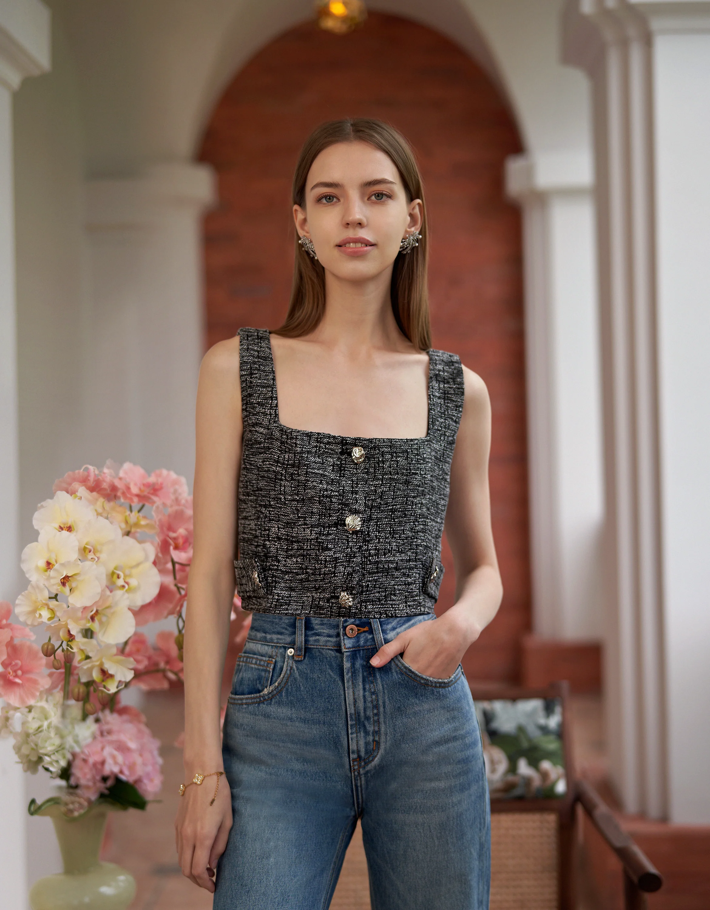 Square Neck Textured Crop Top - Image 2