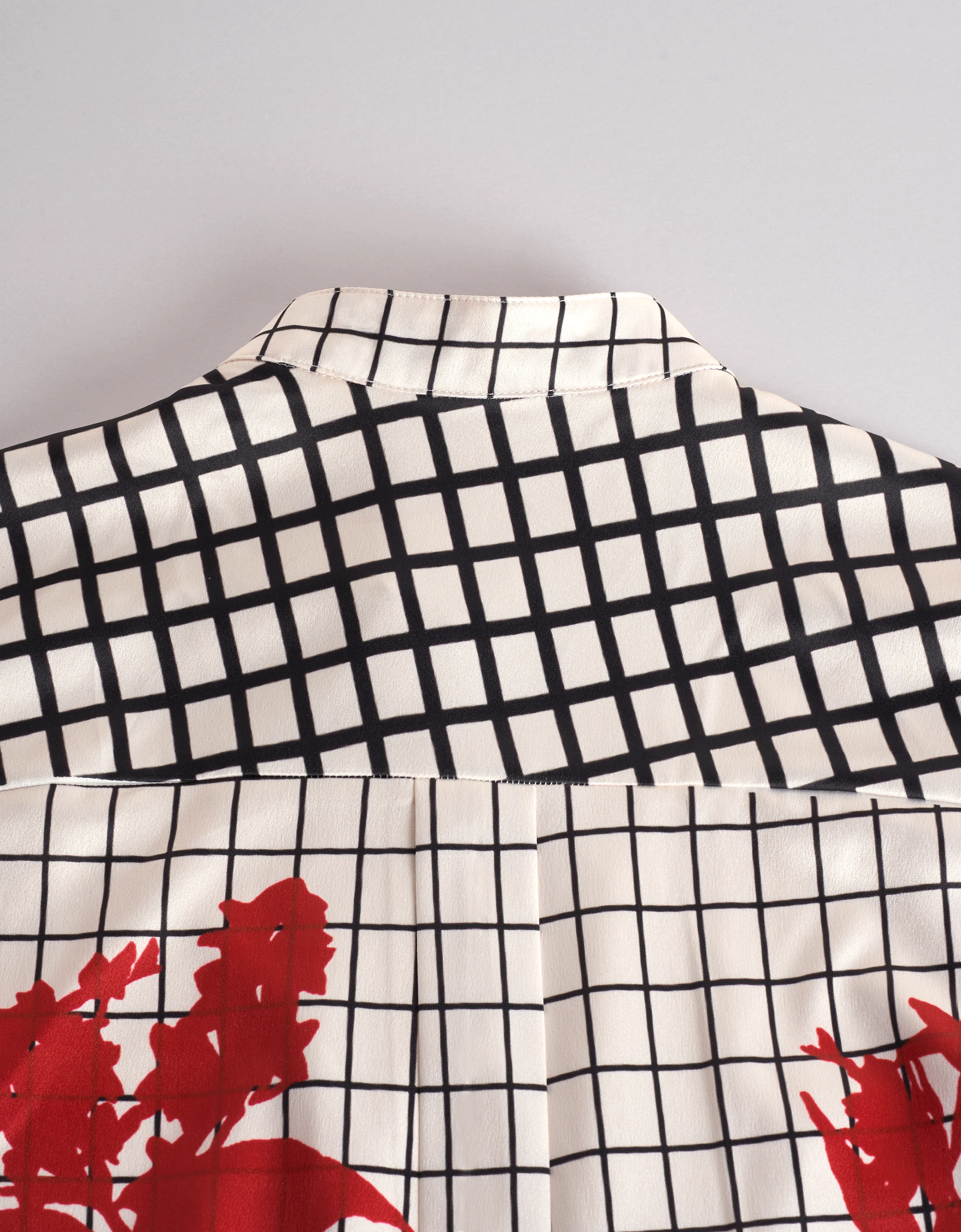 Stand Collar Floral Check Print Dress - Image 7