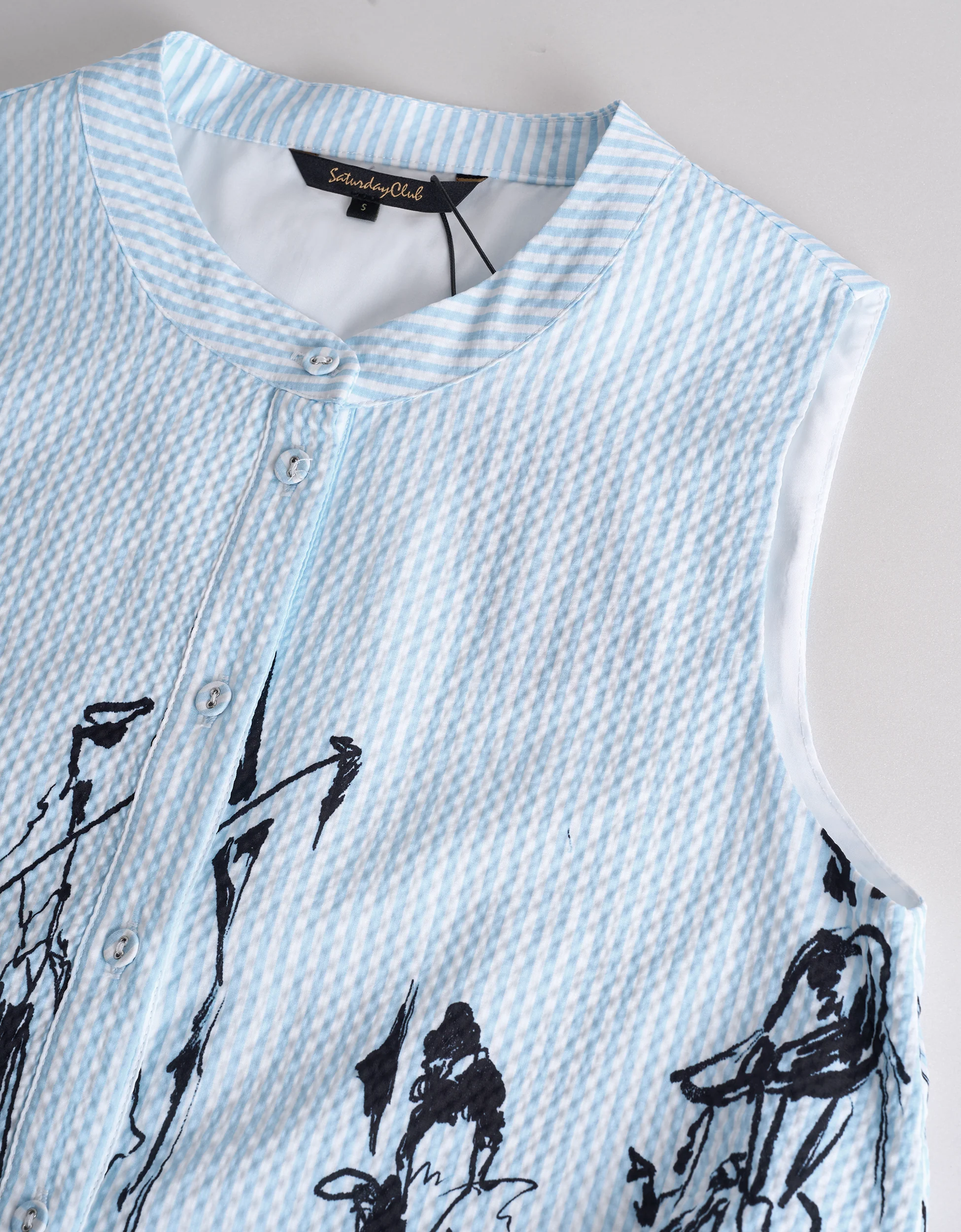 Striped Art Print Ruffled Hem Sleeveless Dress - Image 5