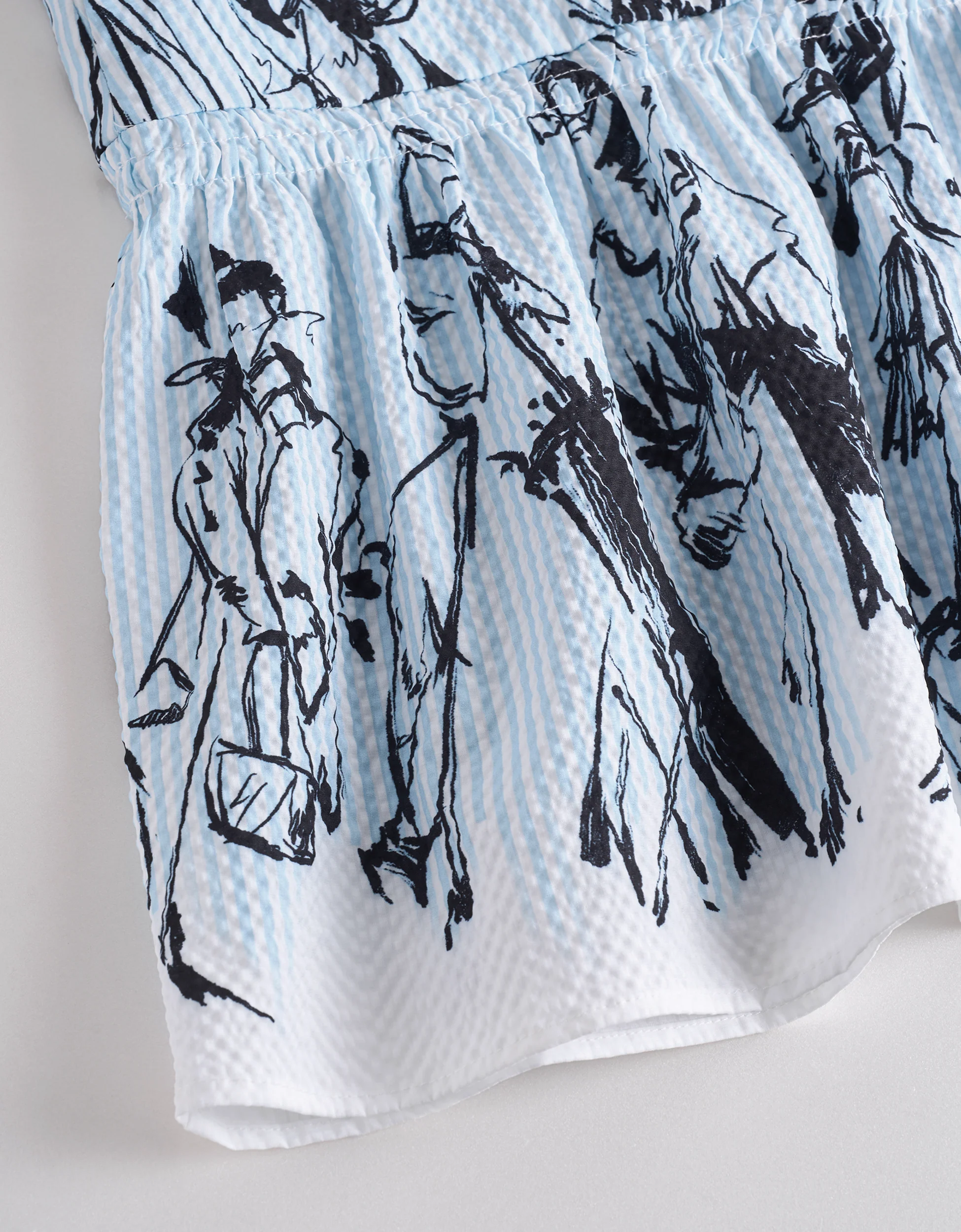 Striped Art Print Ruffled Hem Sleeveless Dress - Image 7