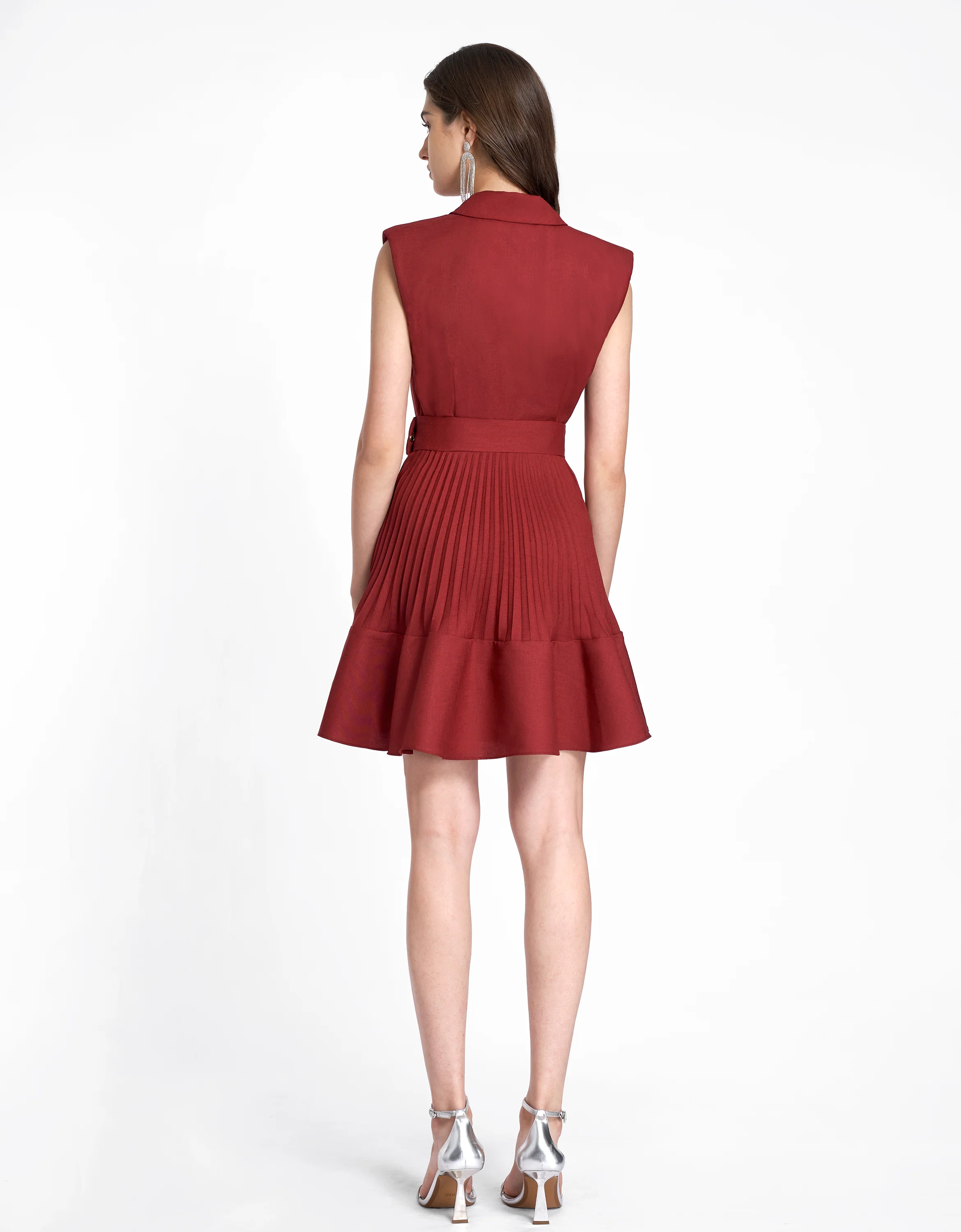 Suit Collar Ruffled Hem Pleated Dress - Image 10