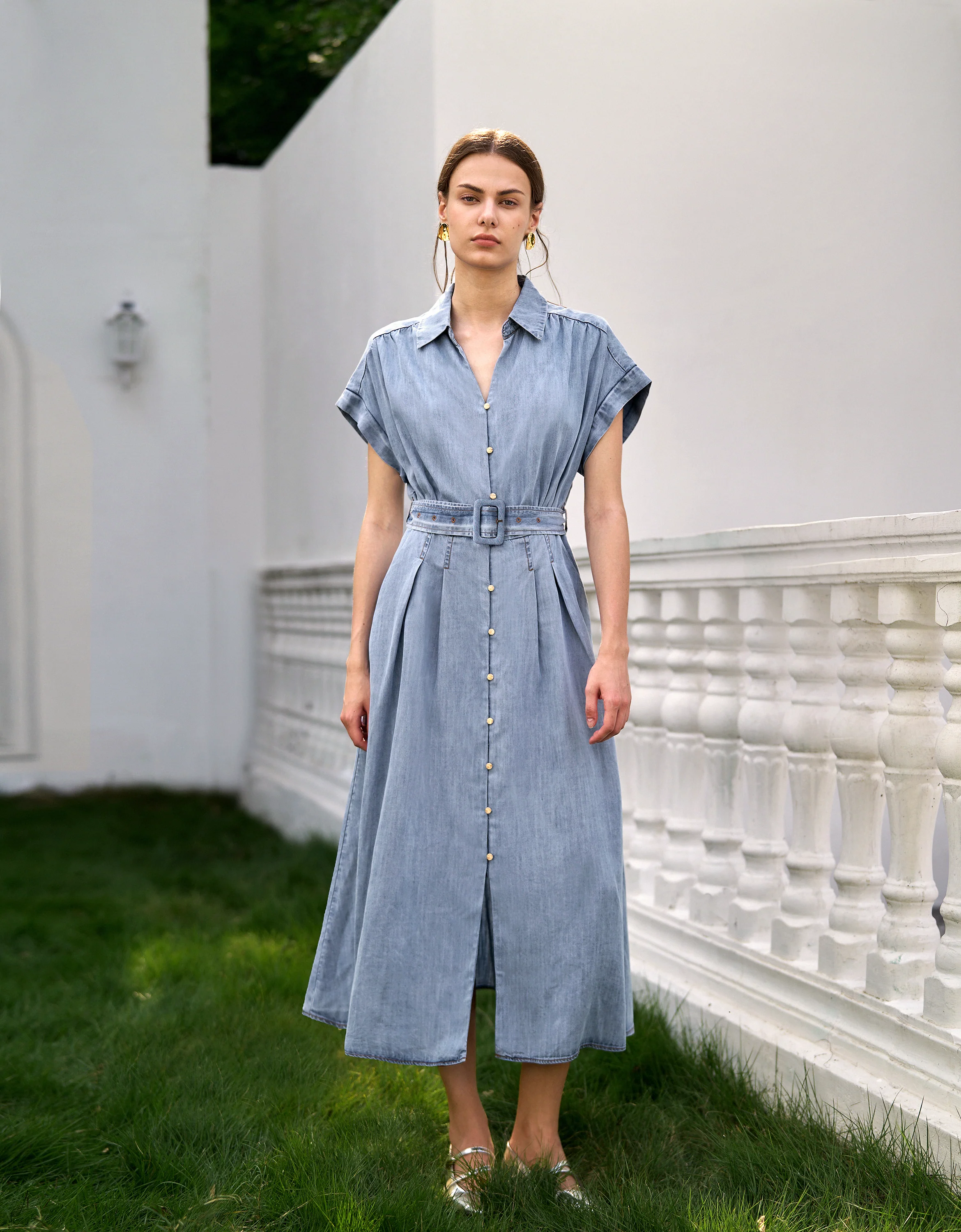Tencel Button Front Denim Shirt Dress - Image 3