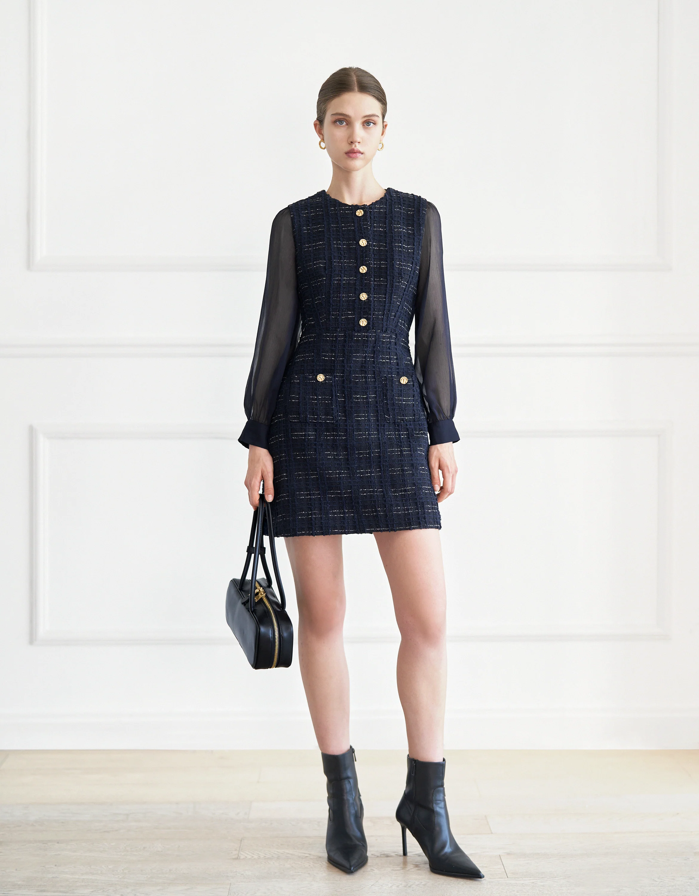 Tulle Long Sleeve Tweed Dress - Image 7