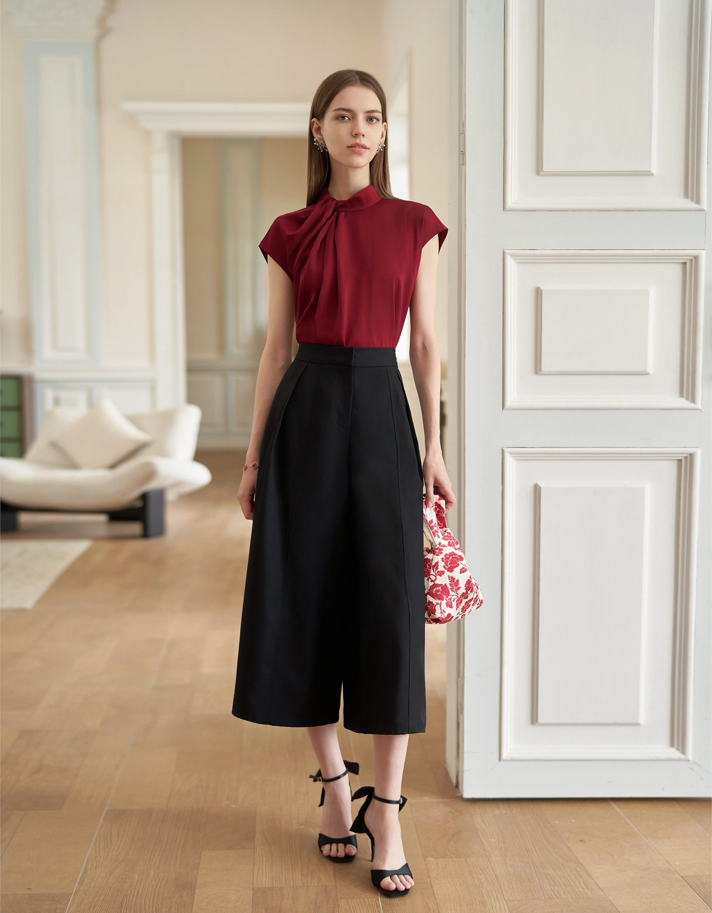 Twisted Neckline Stand Collar Top - Image 16