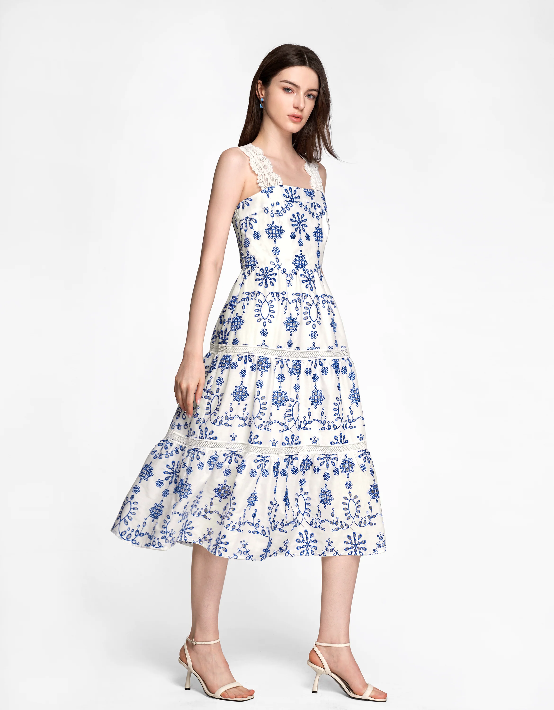 Two-tone Embroidered Midi Strap Dress - Image 3