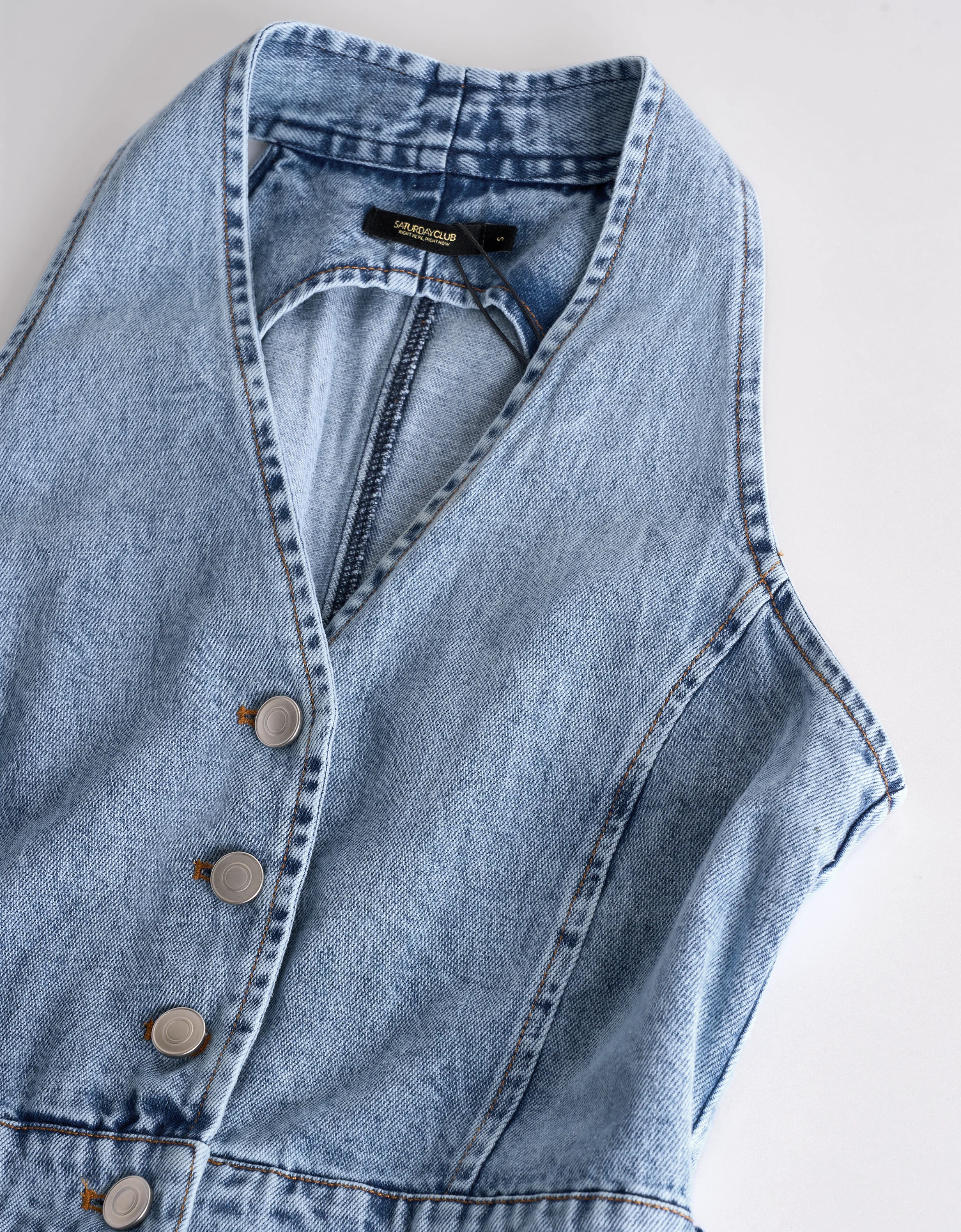 V-neck A-line Sleeveless Denim Dress - Image 6