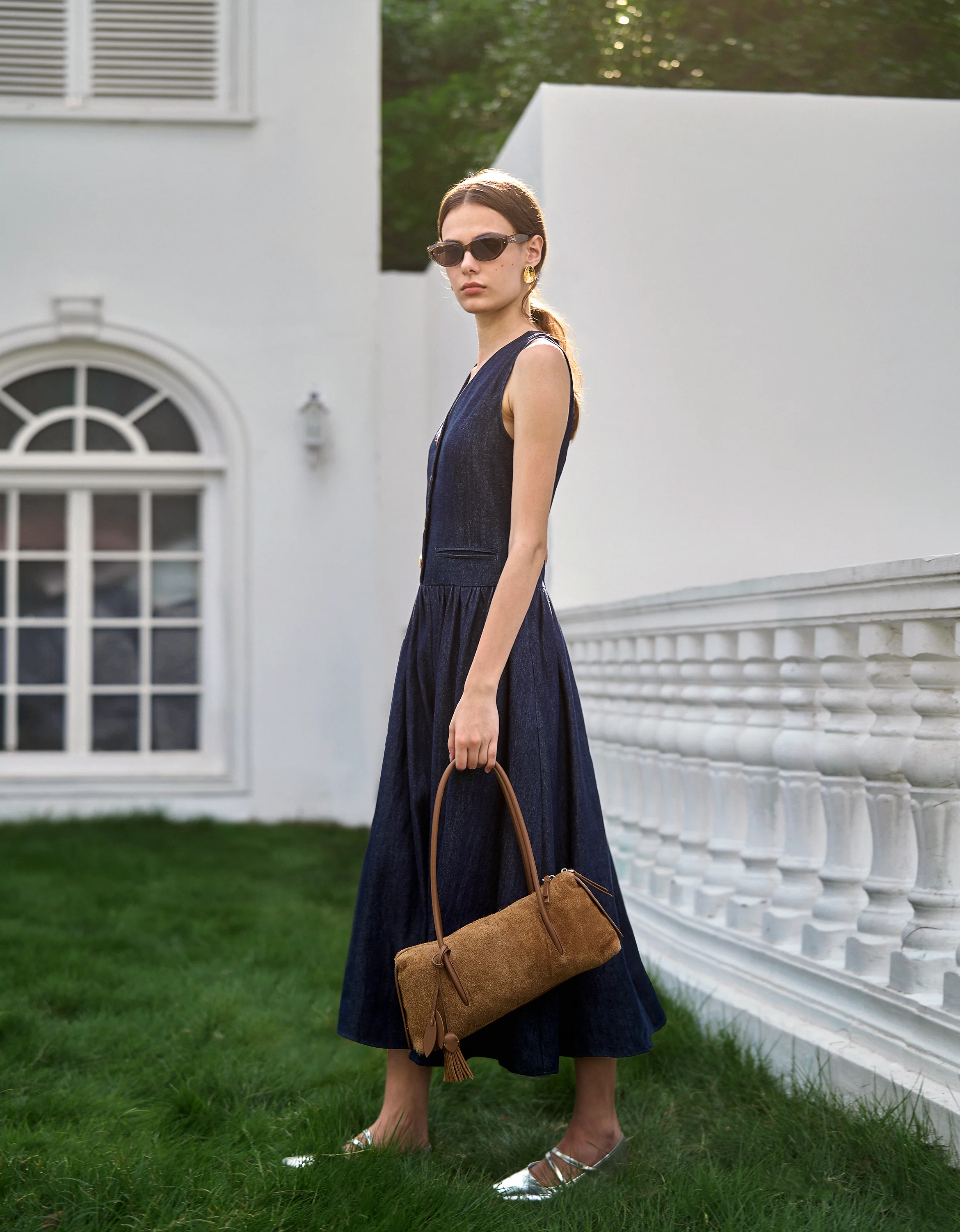 V-Neck Denim Maxi Dress - Image 2