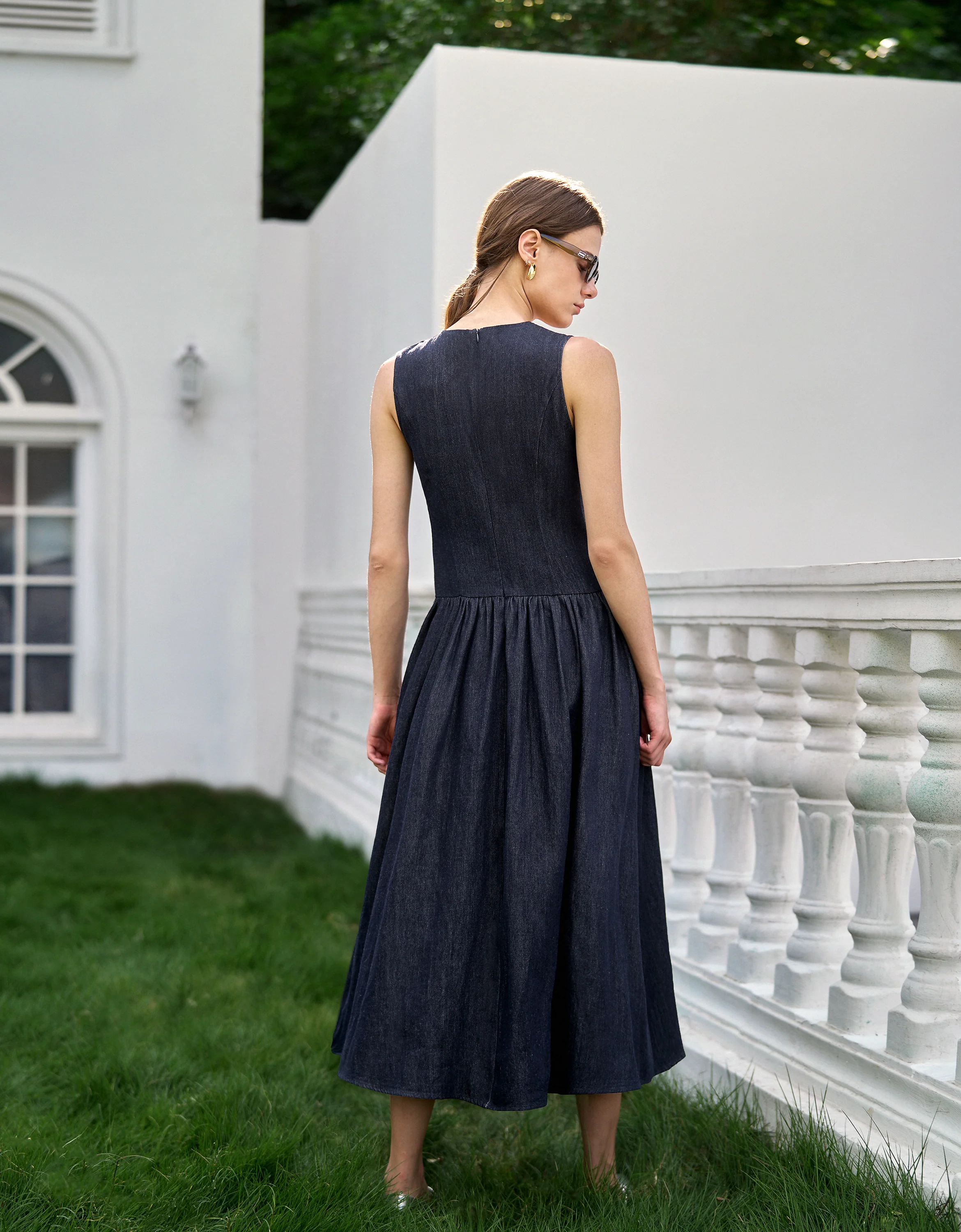 V-Neck Denim Maxi Dress - Image 4