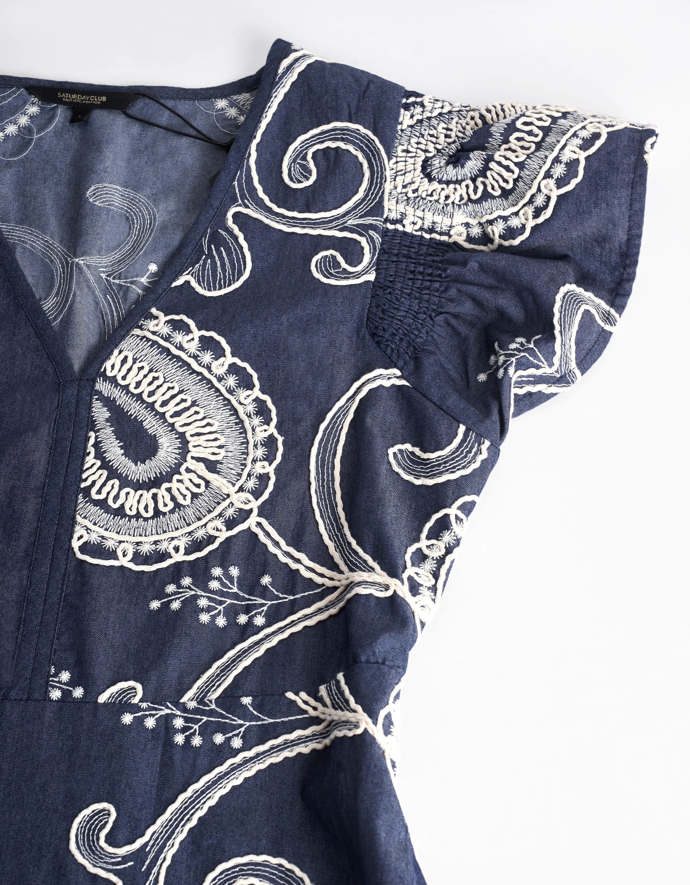 V-neck Embroidered Denim Dress - Image 9