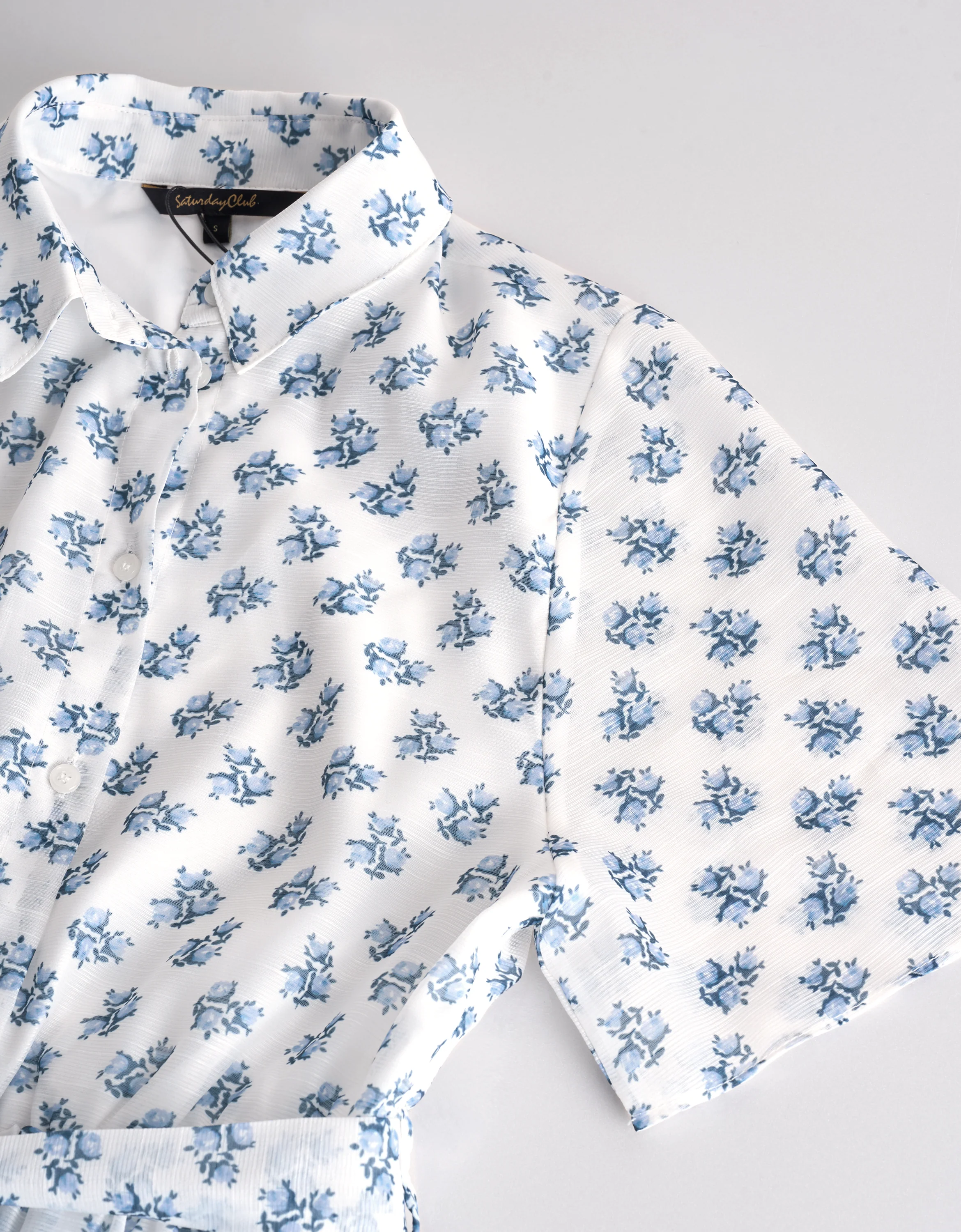 Waist Tie Floral Print Short Sleeve Shirt Dress - Image 7