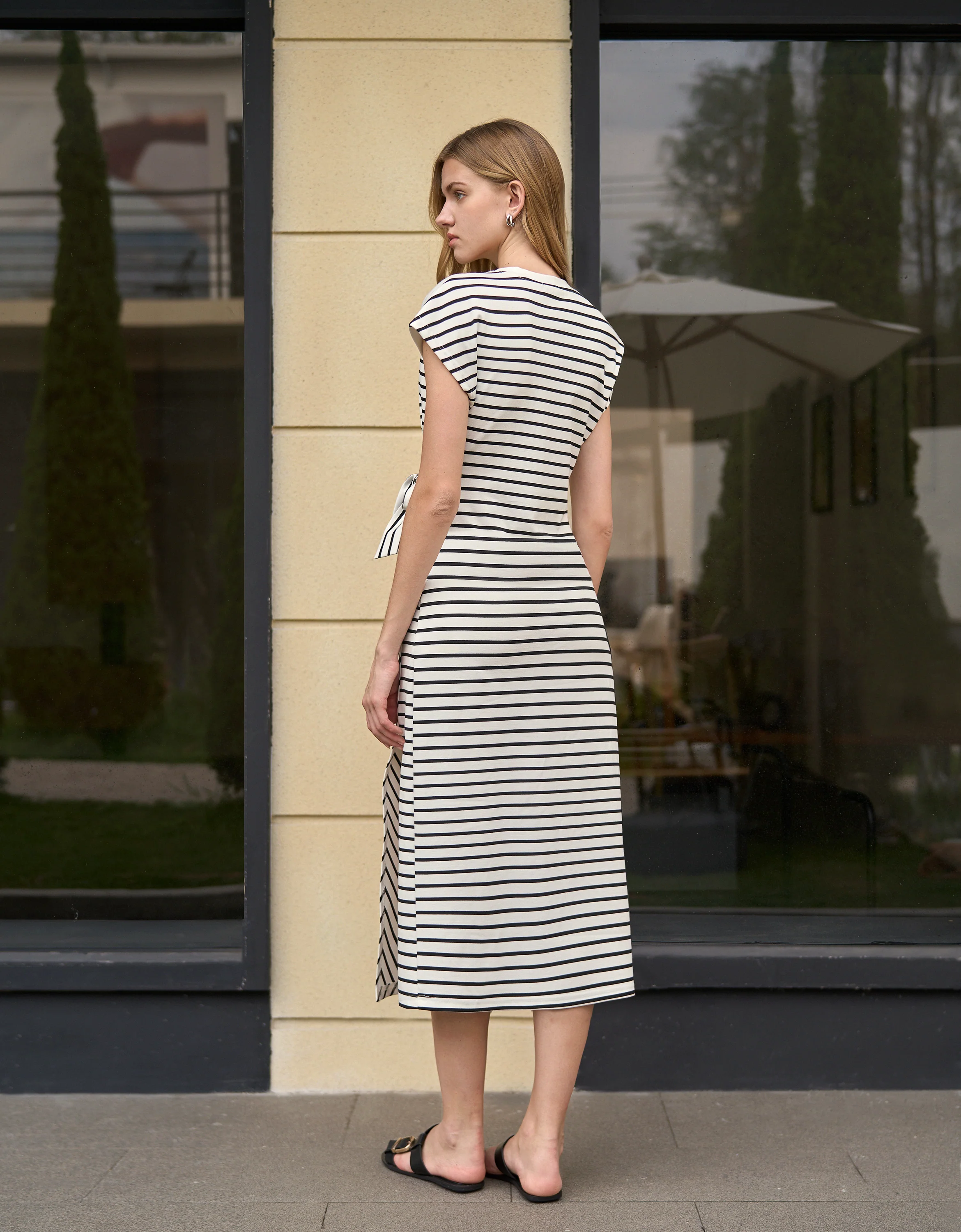 Waist Tie Striped Midi Dress - Image 11