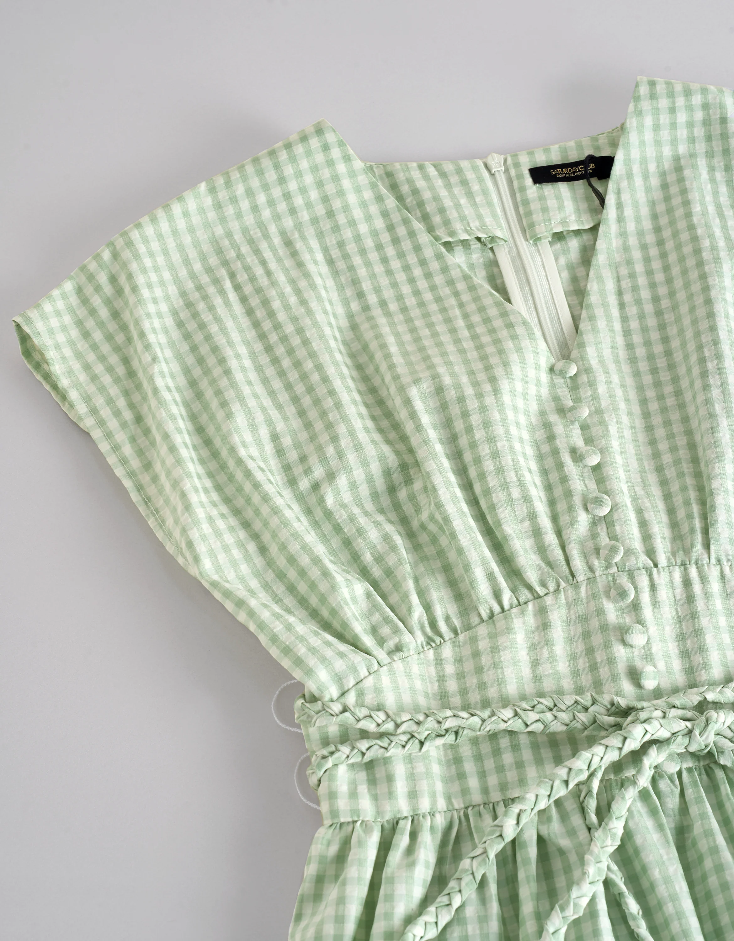 Waist Tie V-neck Plaid Midi Dress - Image 6