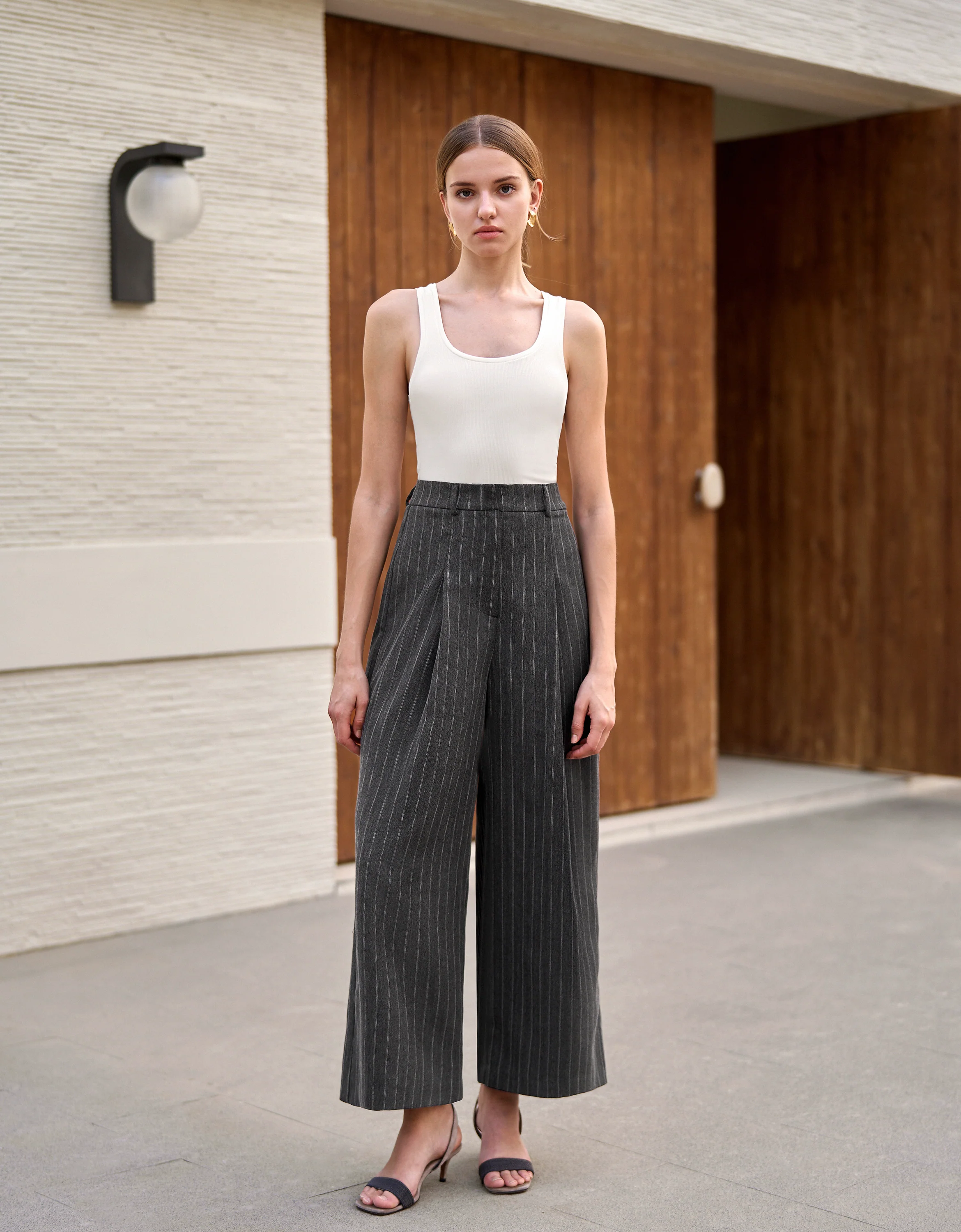 Wide-leg Pleated Striped Pants - Image 3