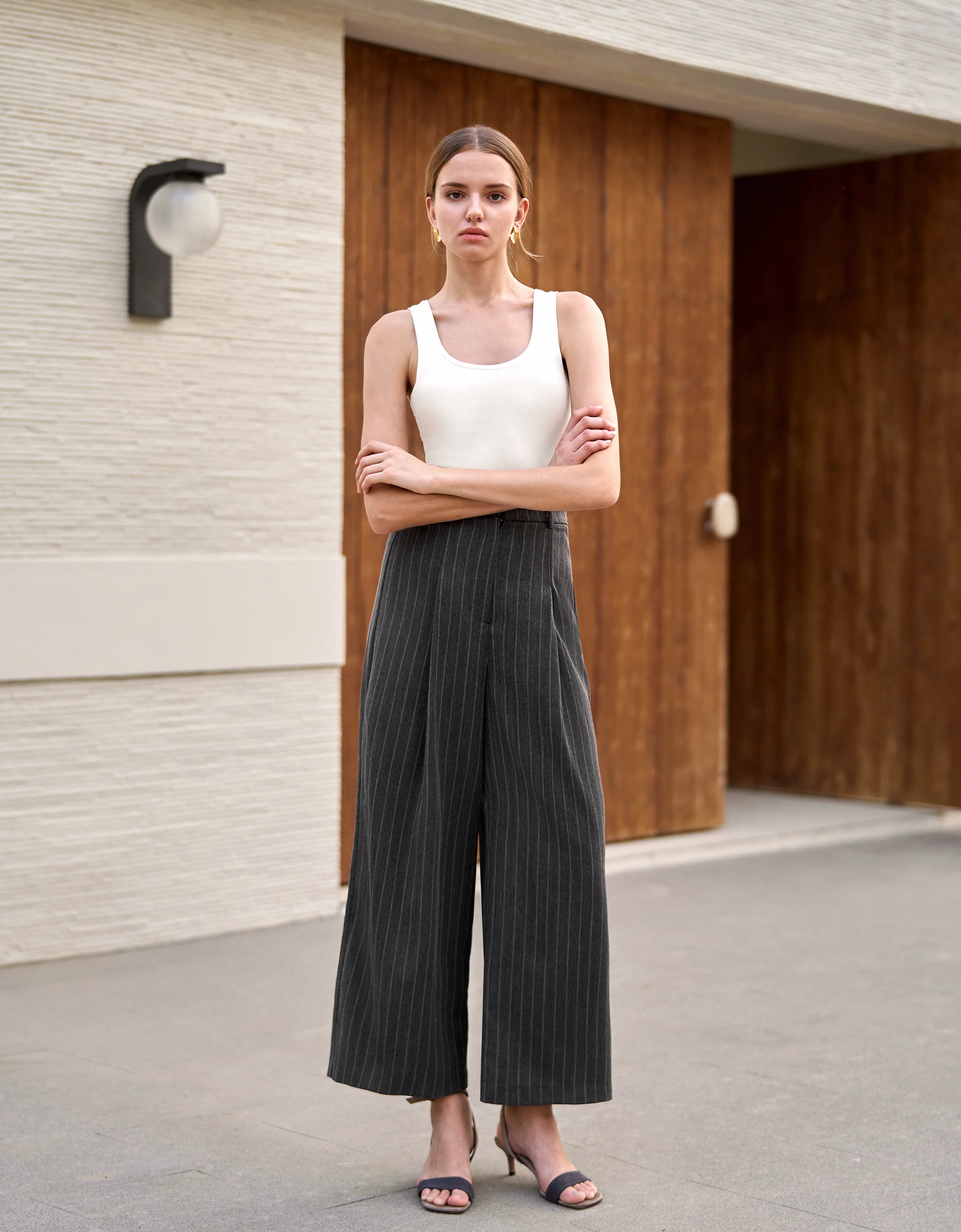 Wide-leg Pleated Striped Pants - Image 4