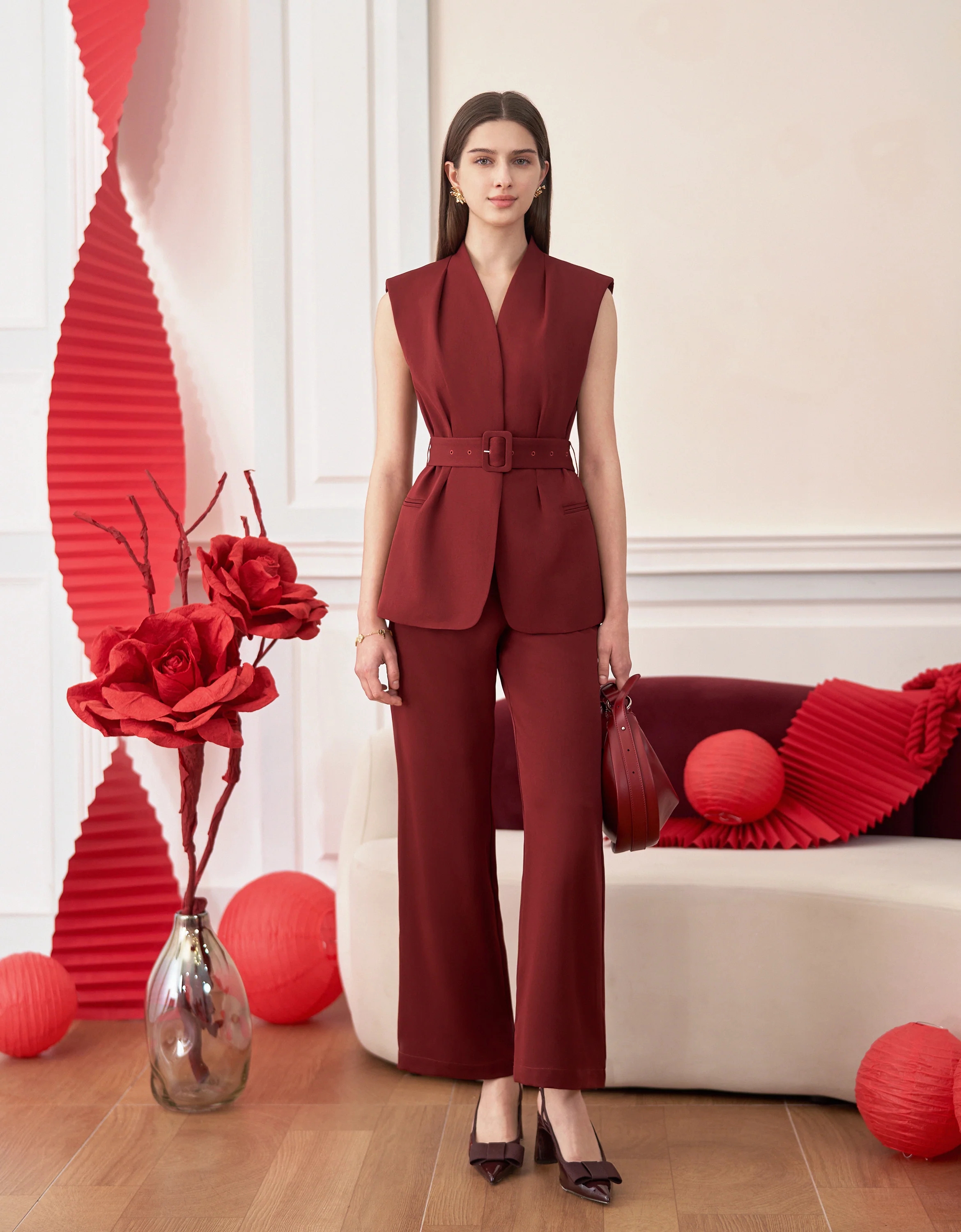 Wide Shoulder Pleated Suit Vest - Image 19