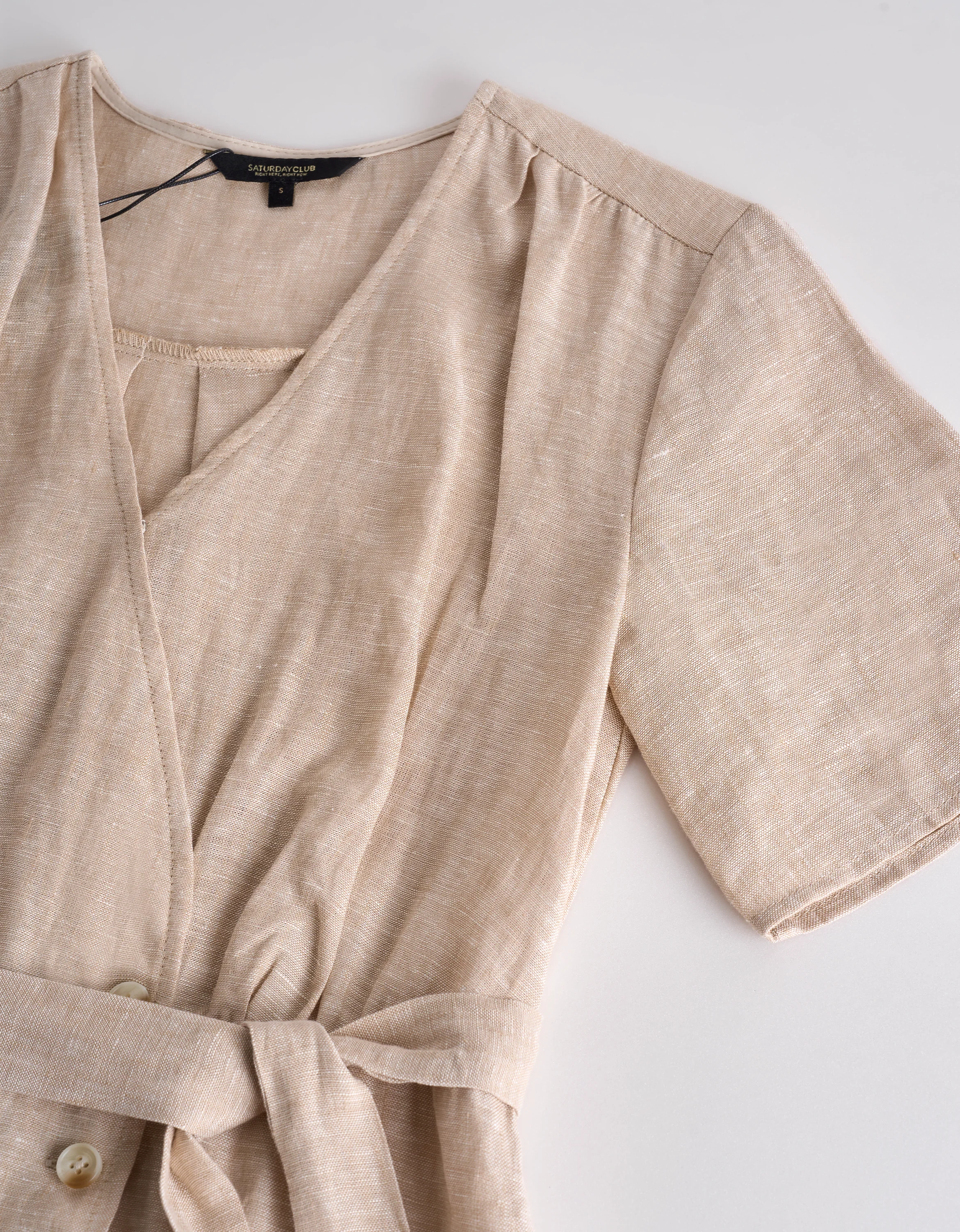 Wrap Front Waist Tie Linen Dress - Image 13