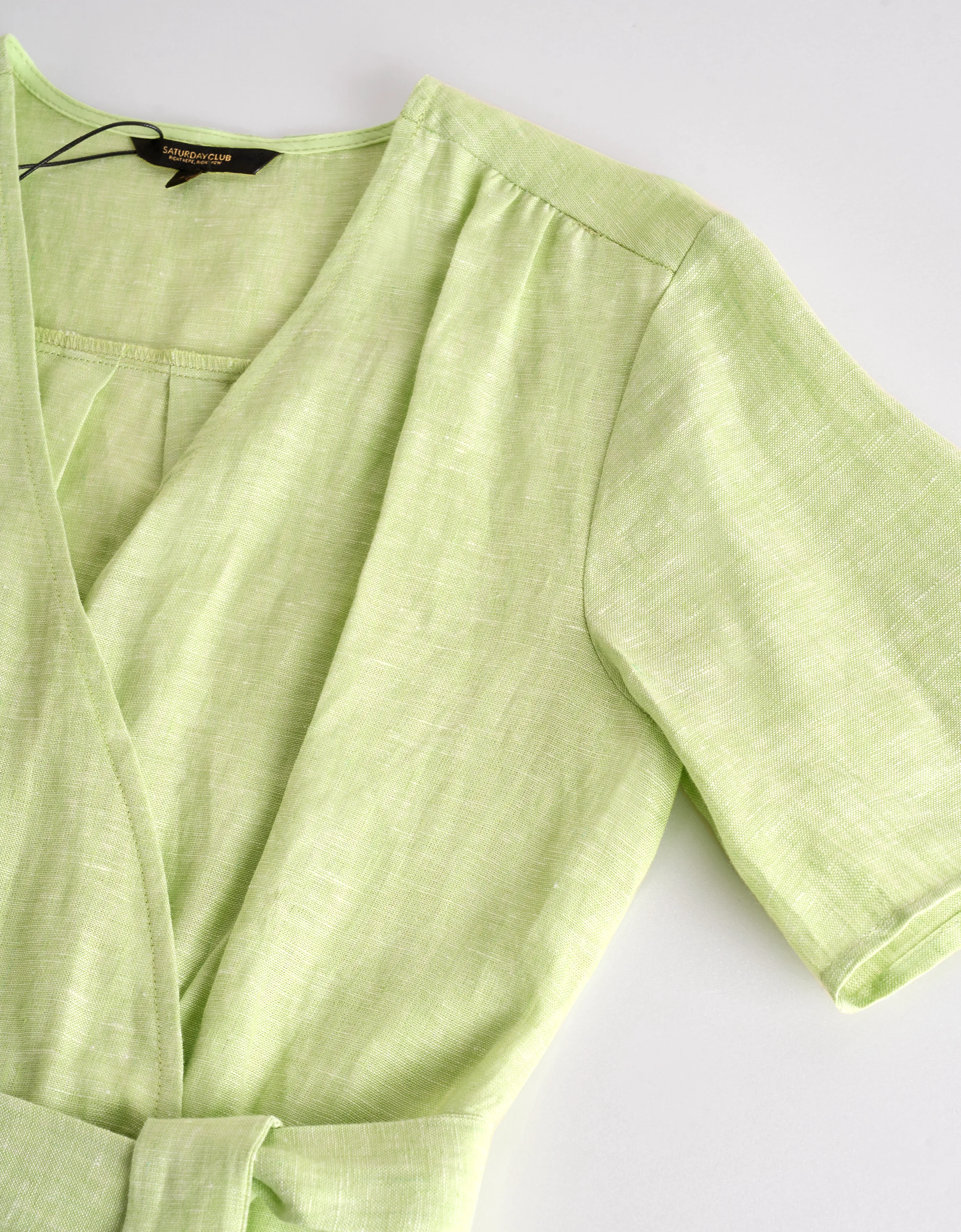 Wrap Front Waist Tie Linen Dress - Image 7